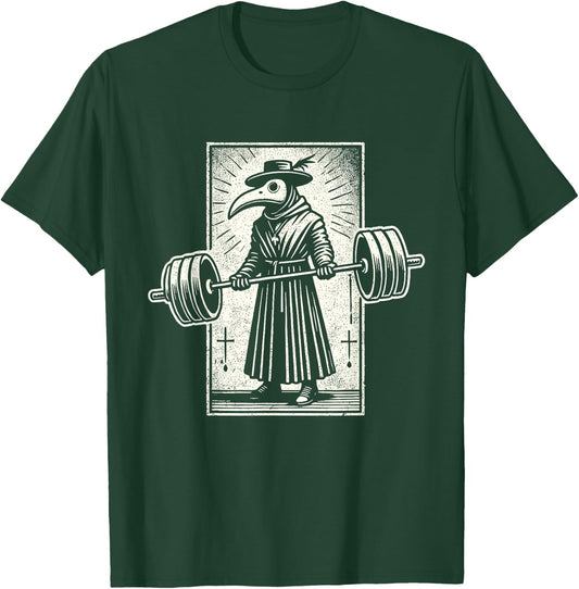 Plague Doctor Weightlifting Funny Retro Vintage Gym Workout T-Shirt - T-Shirt | Forest