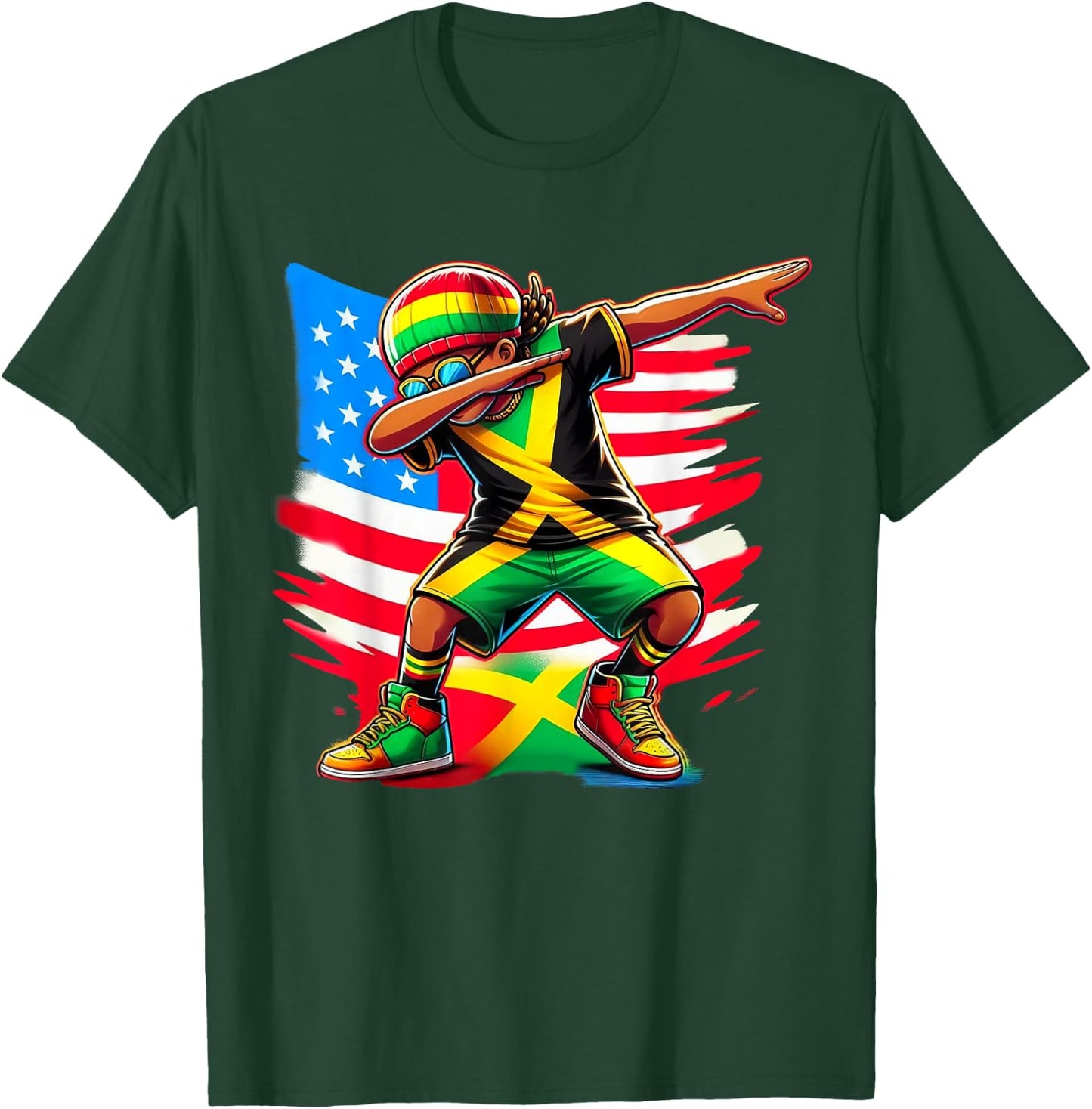 Half American Half Jamaican Boy Patriotic 4th of July T-Shirt - T-Shirt | Forest