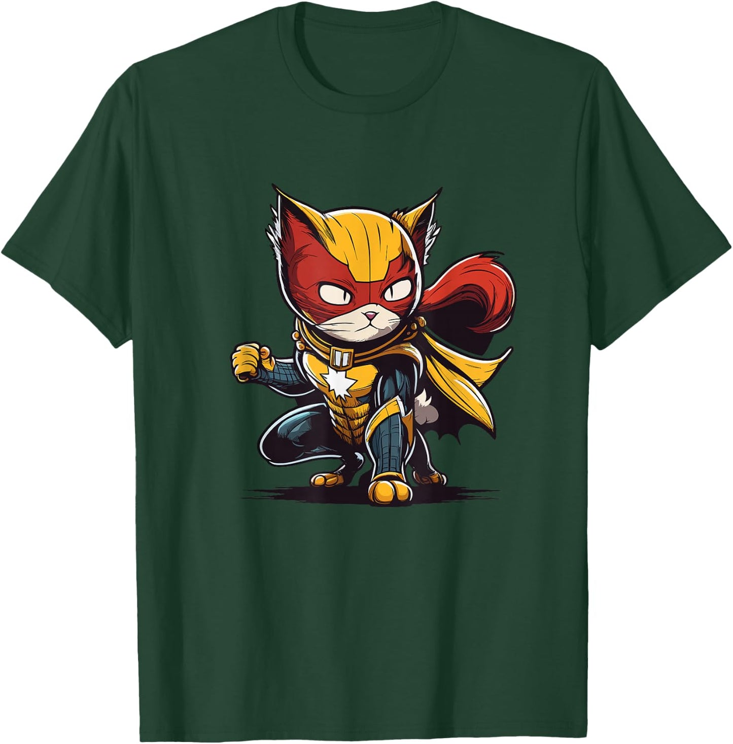 Colourful Superhero Cat - Heroic Paw Fun T-Shirt - T-Shirt | Forest