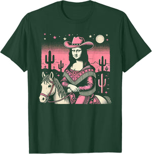 Pink Cowboy Cowgirl Mona Lisa Country Western Pink Cowgirl T-Shirt - T-Shirt | Forest
