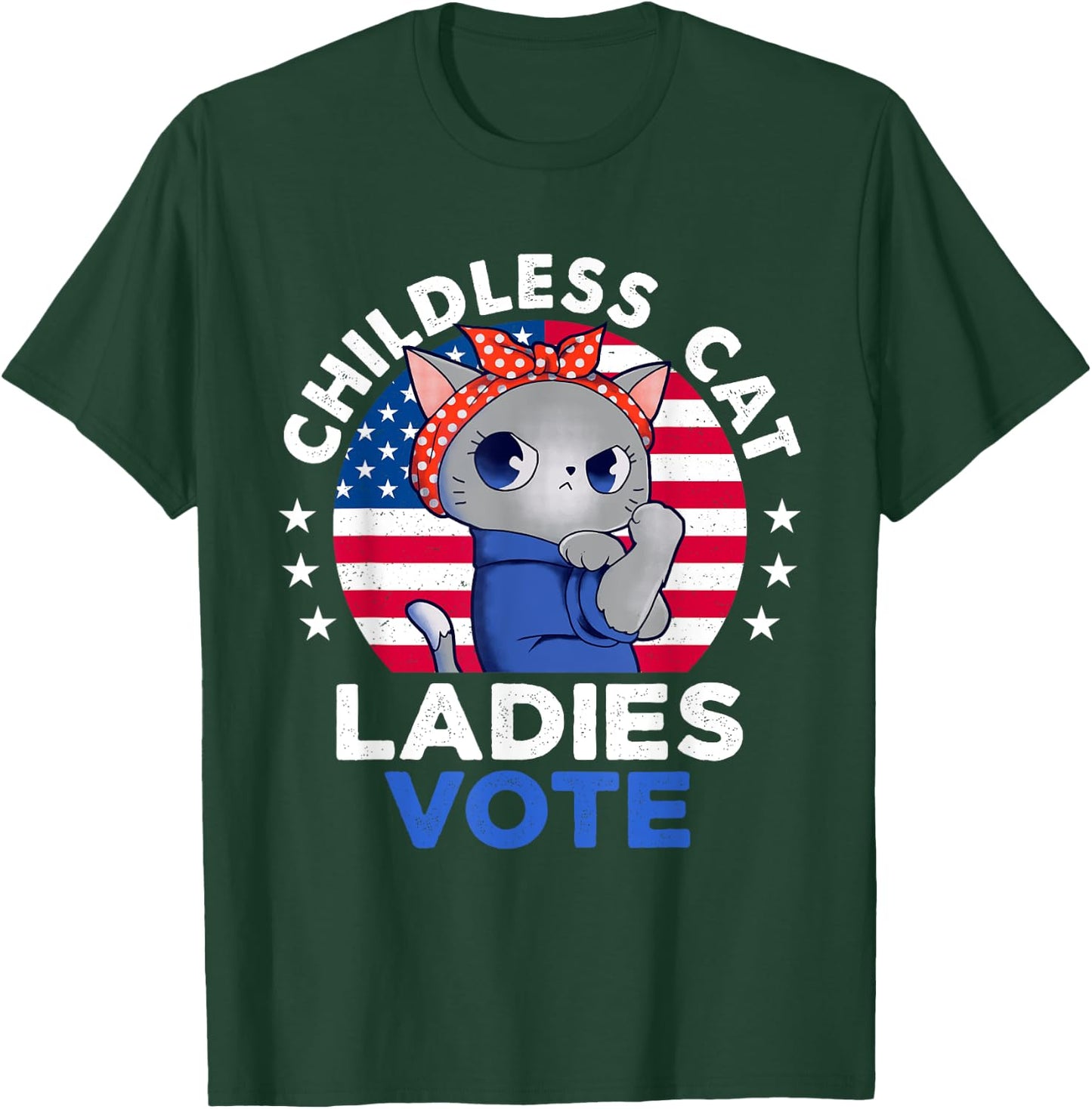 Childless Cat Ladies Vote Funny Vintage Usa Flag Cat Lovers T-Shirt - T-Shirt | Forest