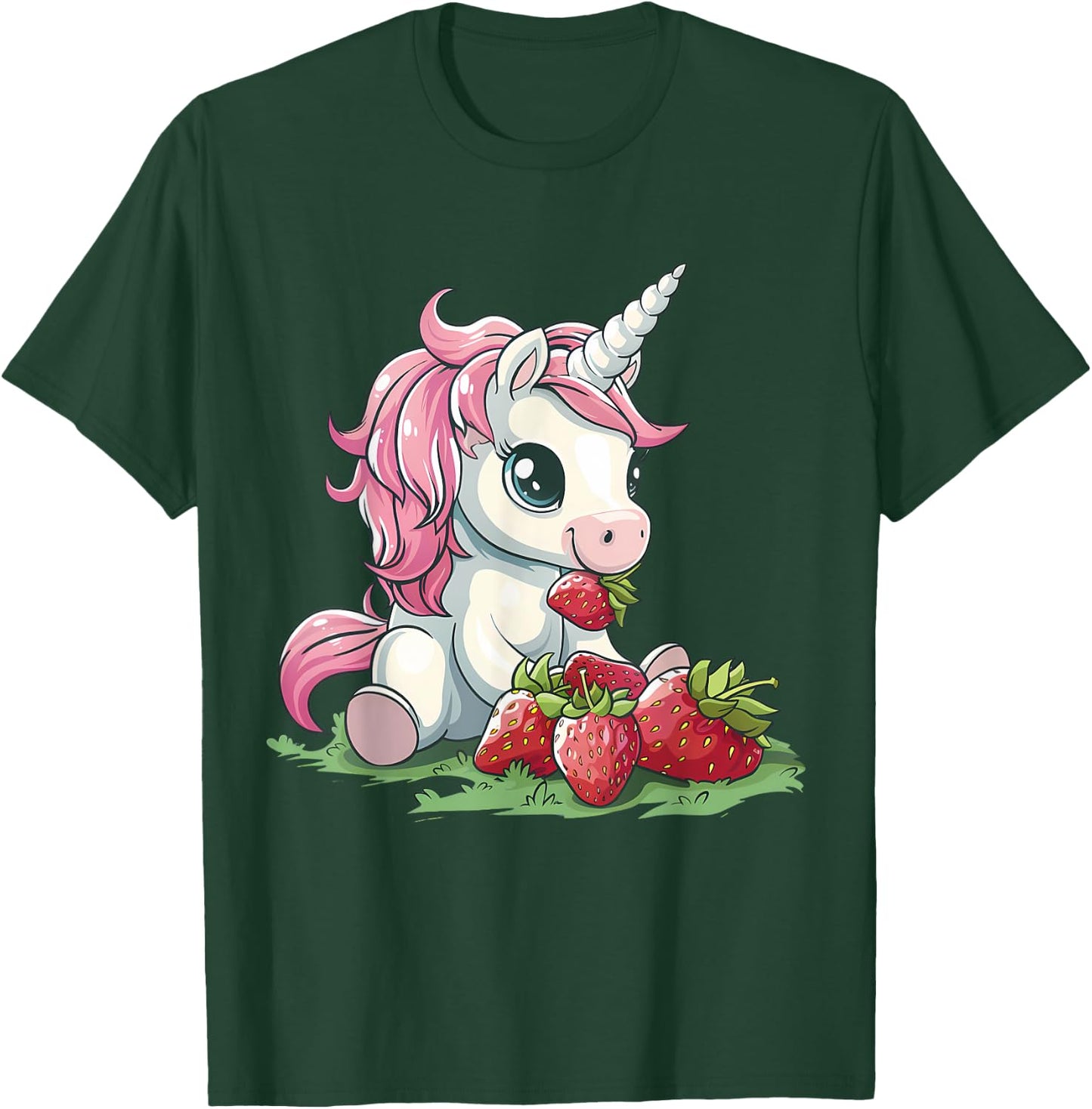 Strawberry Unicorn Cute Strawberries Drawing Motif T-Shirt - T-Shirt | Forest