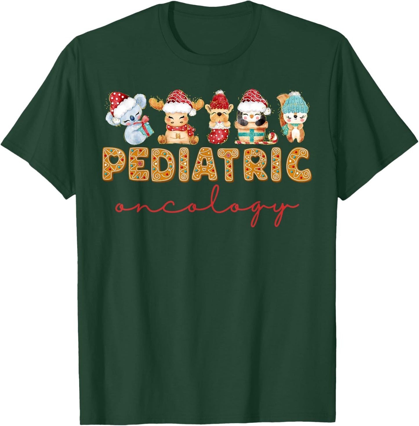 Pediatric Oncology Nurse Christmas Animal PEDS Oncologist T-Shirt - T-Shirt | Forest