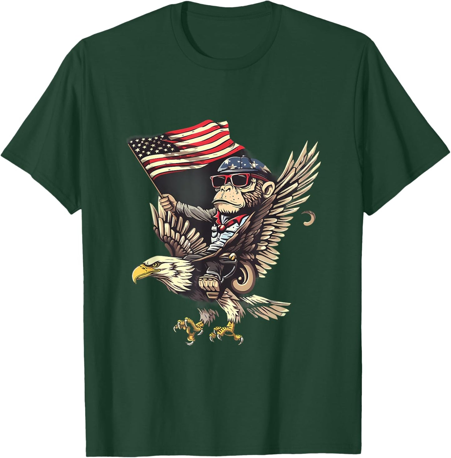 4th Of July Monkey Bald Eagle USA Fourth Of July America T-Shirt - T-Shirt | Forest