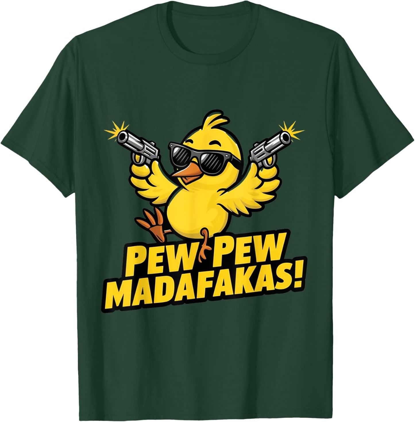 Pew Madafakas Pew Retro Chick with Guns for Duck Enthusiasts T-Shirt - T-Shirt | Forest