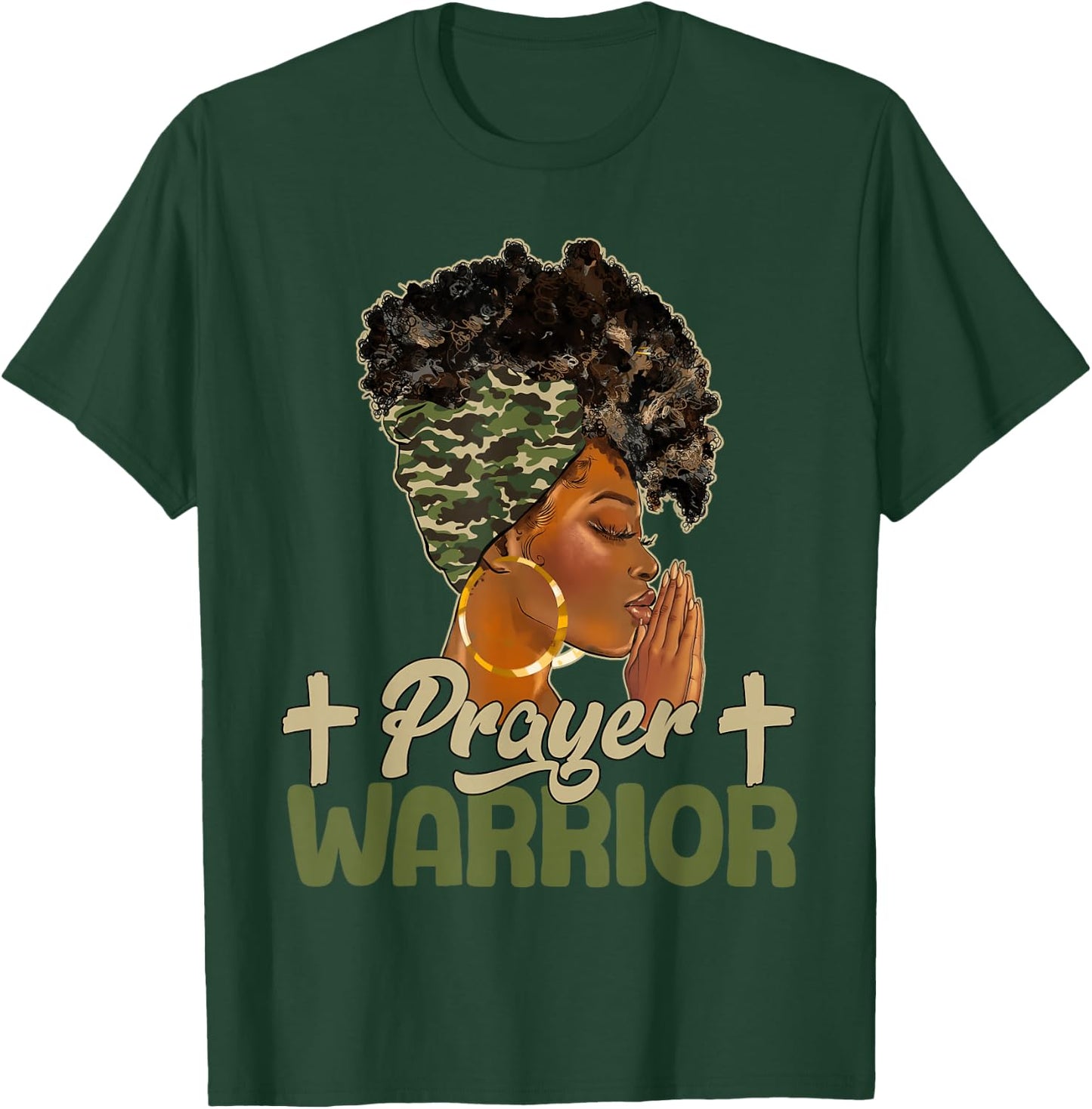 Praying Black Woman Afro Christian Sayings Prayer Warrior T-Shirt - T-Shirt | Forest