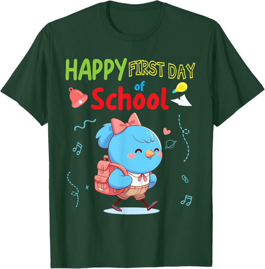 BIRD Student Wearing Backpack Go Happy First Day Of School T-Shirt - T-Shirt | Forest