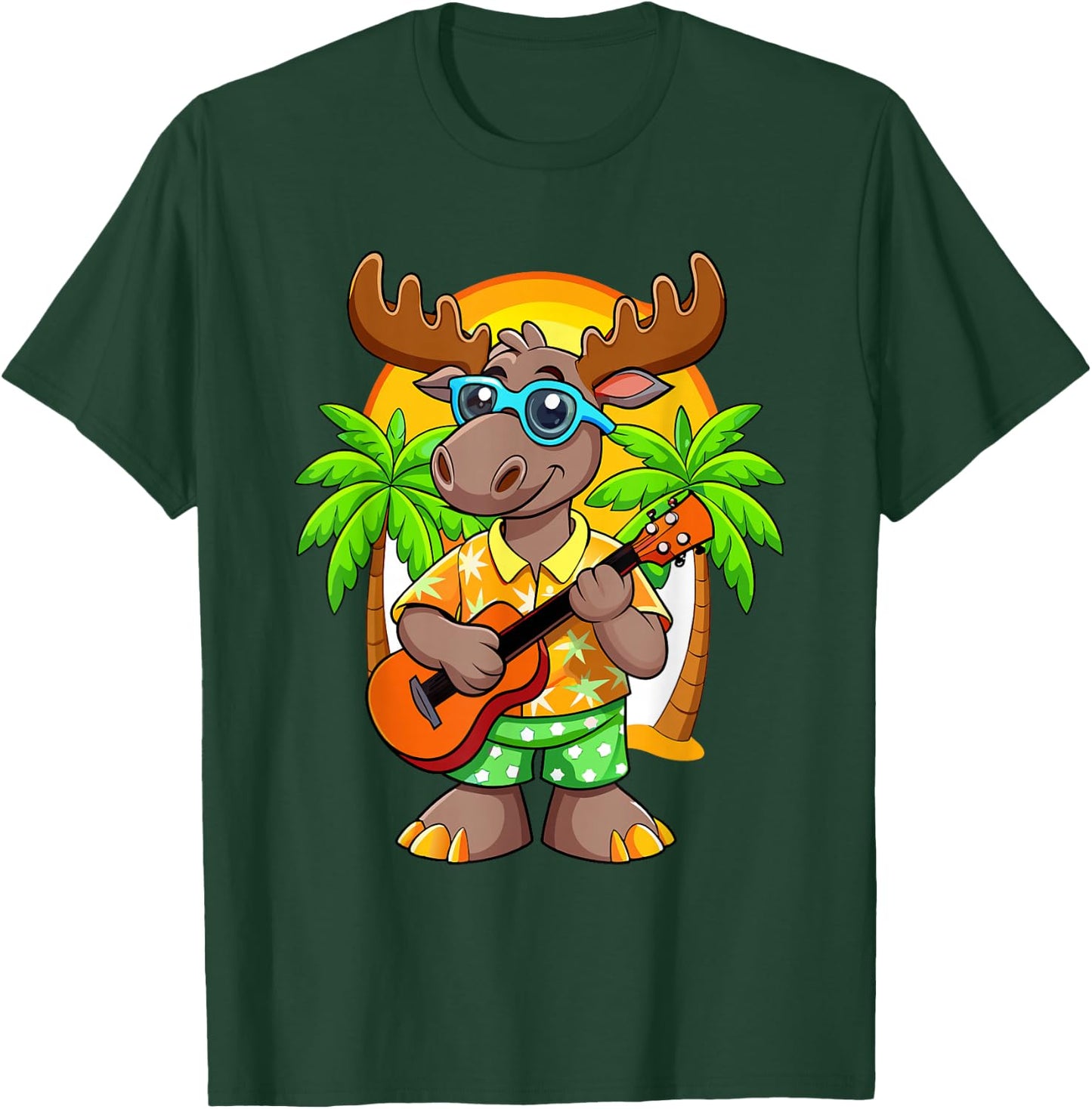 Funny Moose Summer Beach Sunglasses Hawaiian with Ukelele T-Shirt - T-Shirt | Forest