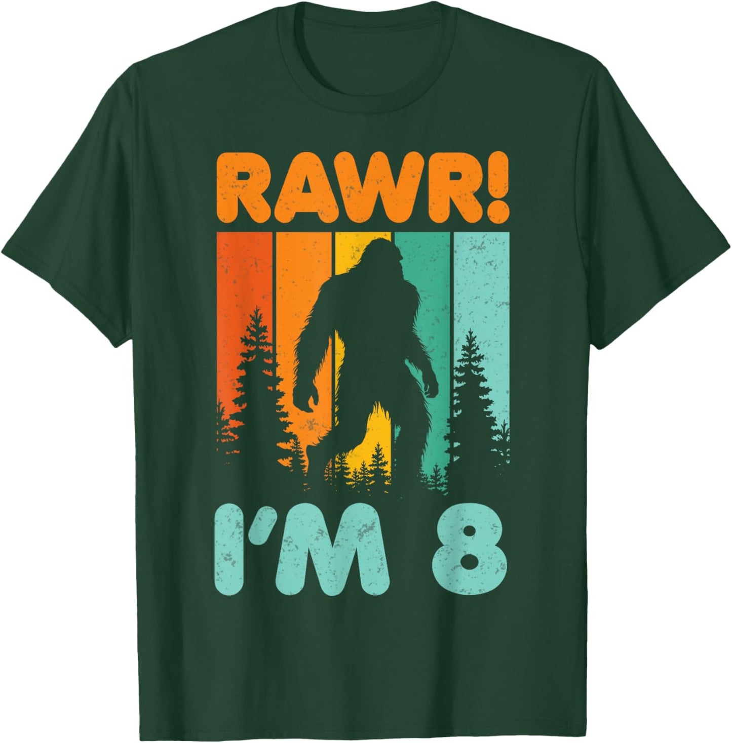 Retro Rawr I’m 8 Bigfoot Kids 8 Years Old 8th Birthday Party T-Shirt - T-Shirt | Forest