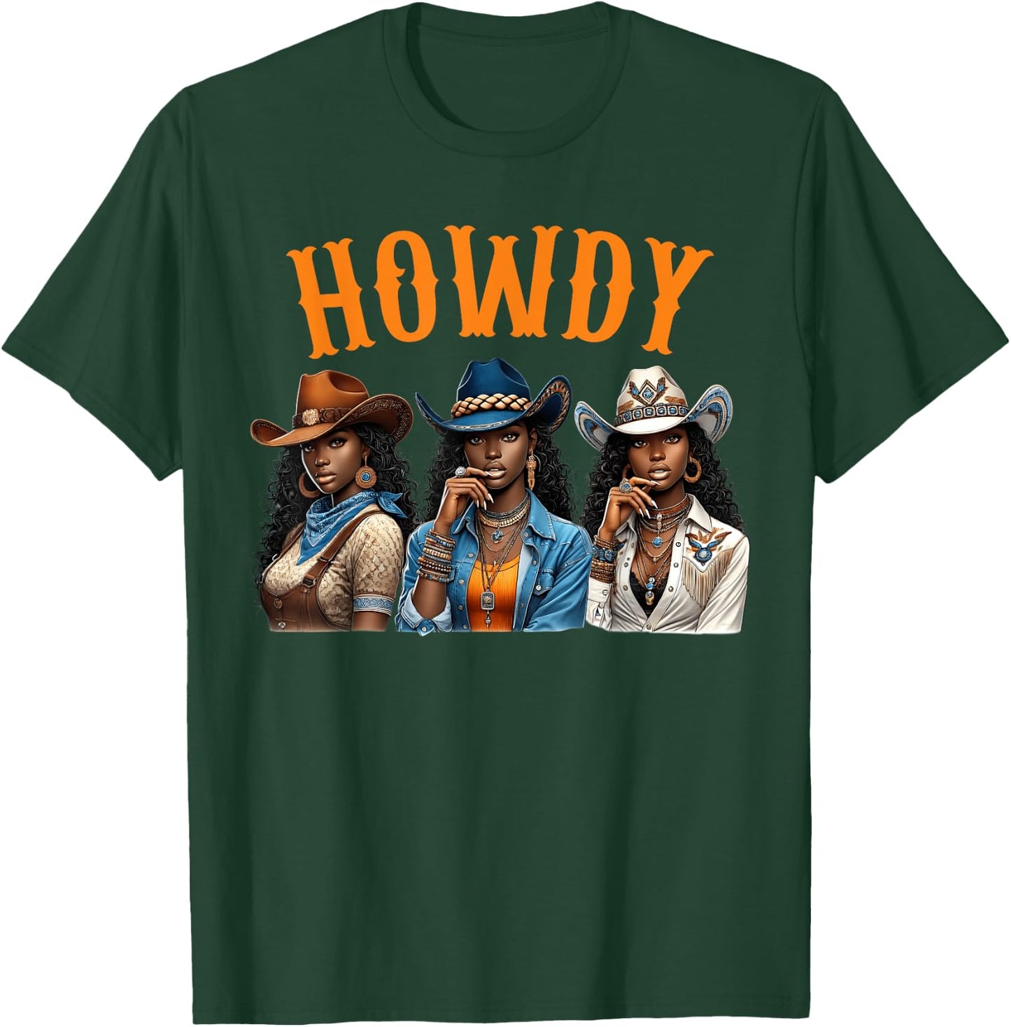 Howdy Western Rodeo Melanin Black Cowgirl African American T-Shirt - T-Shirt | Forest