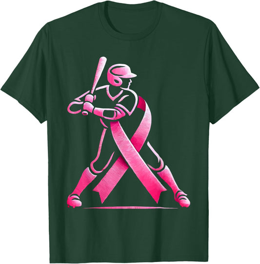 Baseball Breast Cancer Awareness Month Pink Ribbon T-Shirt - T-Shirt | Forest
