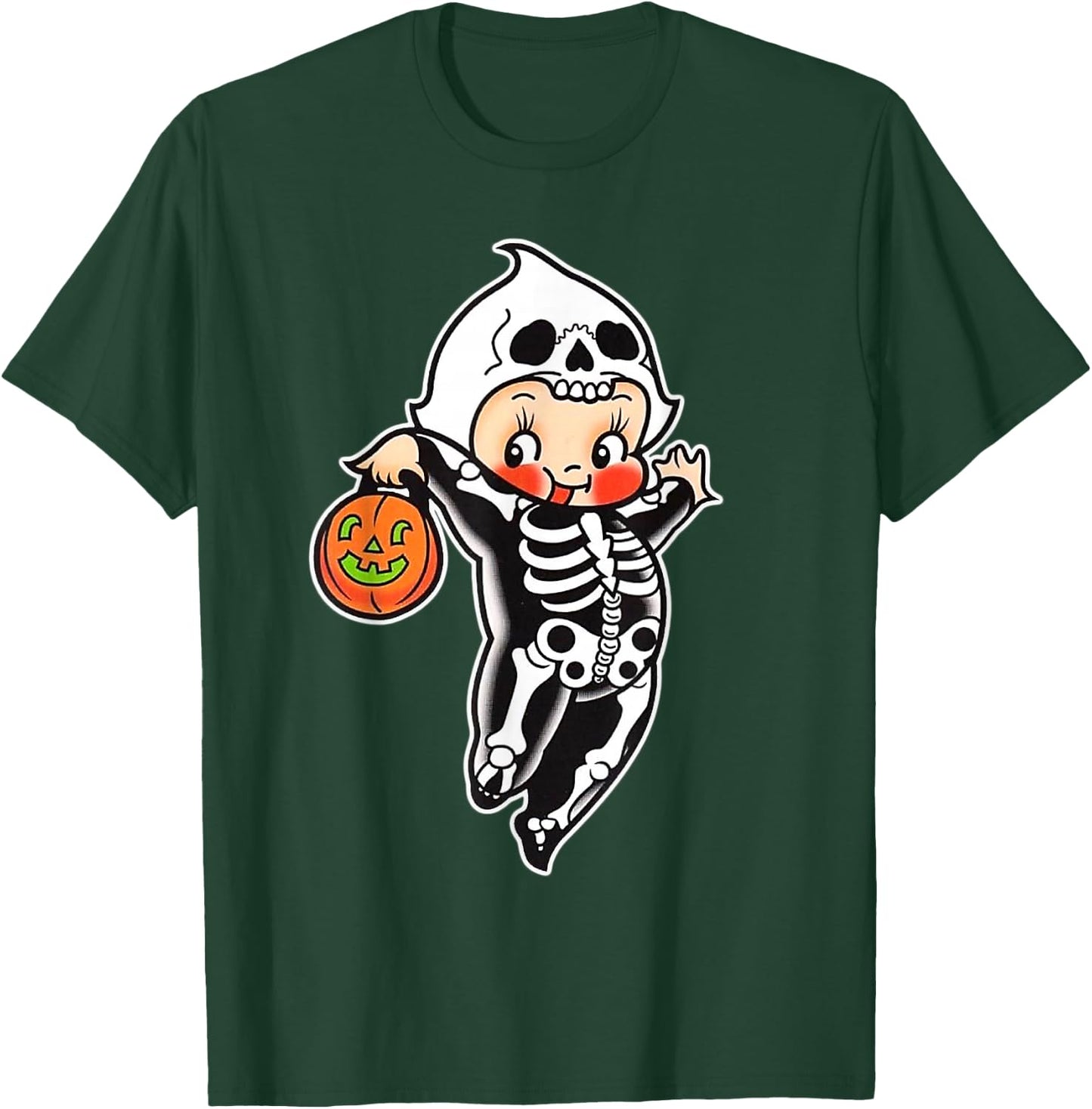 Kewpie Baby Spooky Skeleton Halloween Costume Tattoo Flash T-Shirt - T-Shirt | Forest
