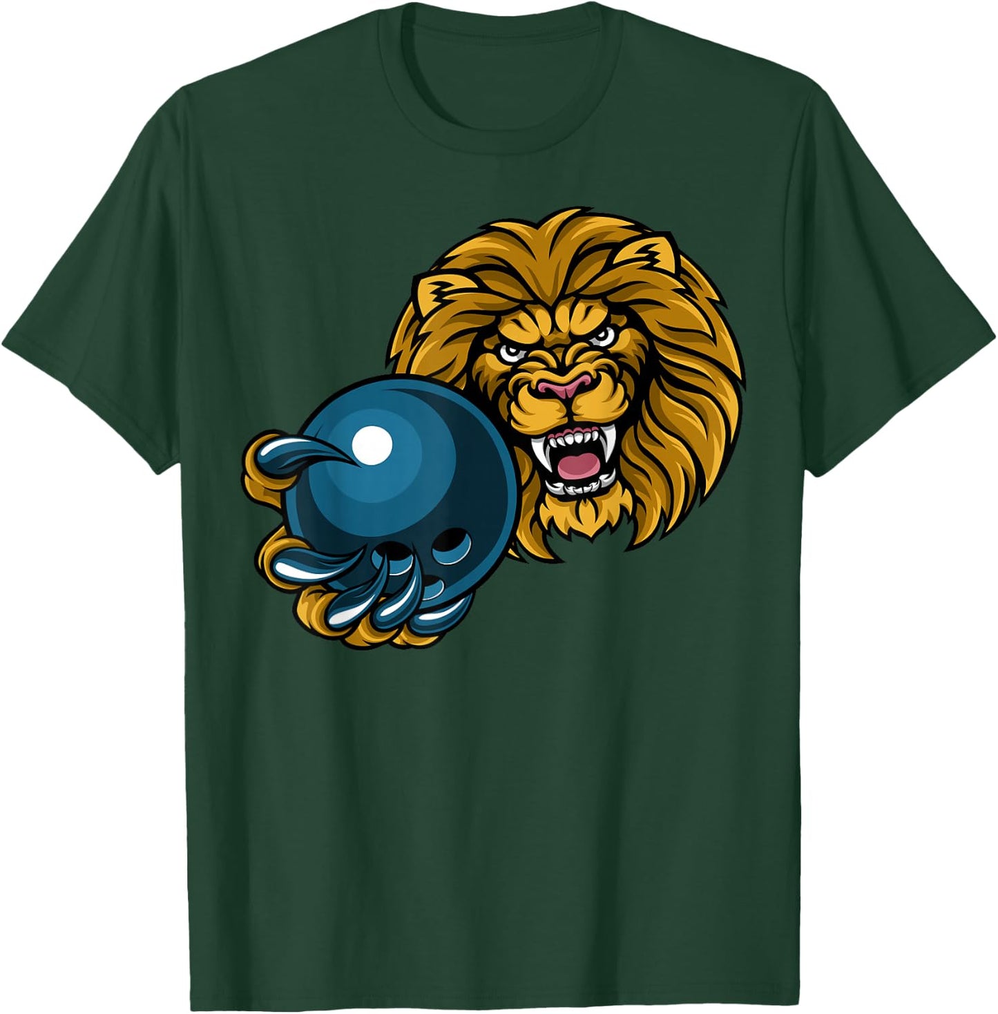 Lion Cartoon Sports Lions Team Mascot Holding Bowling Ball T-Shirt - T-Shirt | Forest