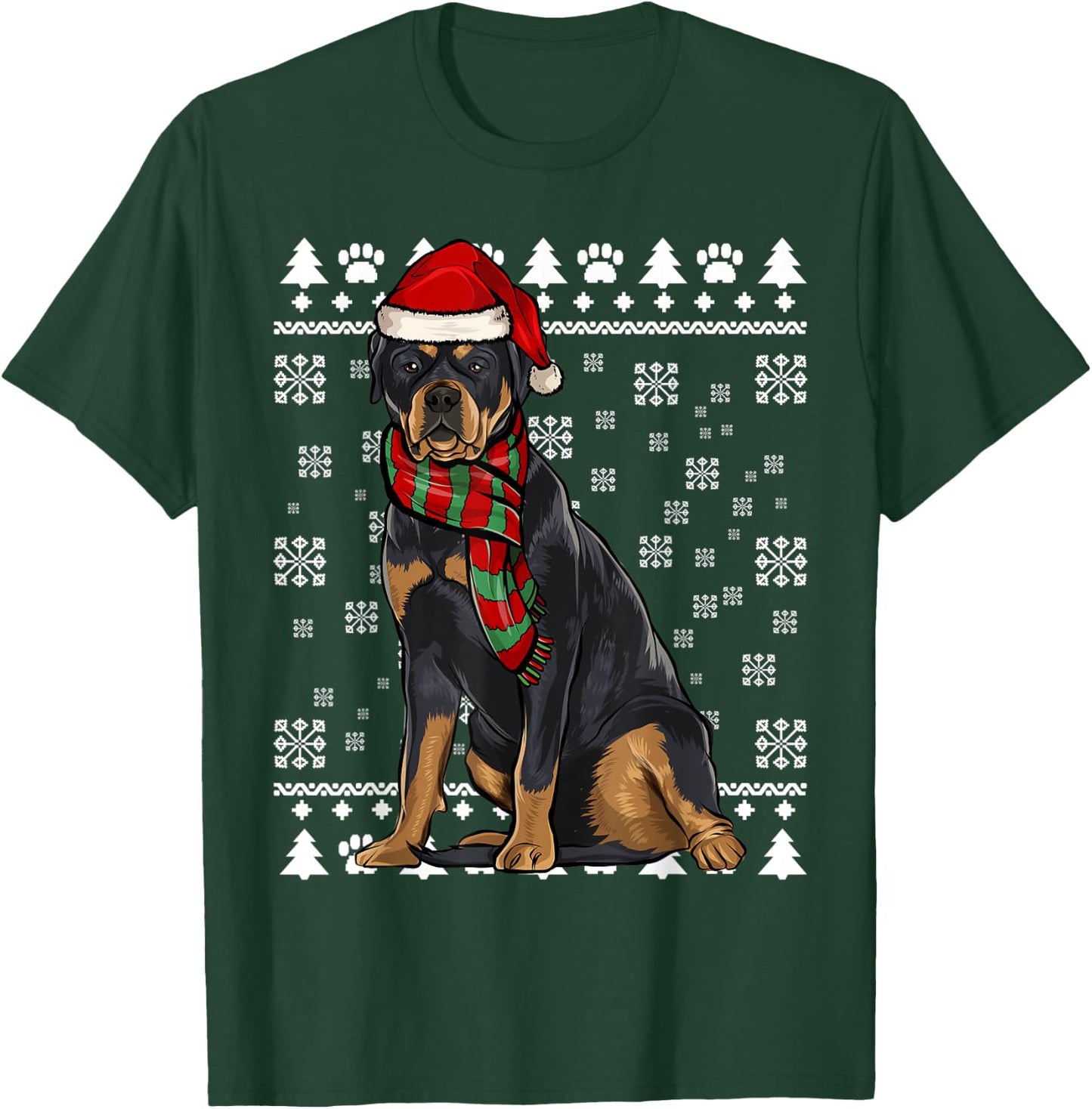Rottweiler Dog Santa Hat Xmas Ugly Christmas T-Shirt - T-Shirt | Forest