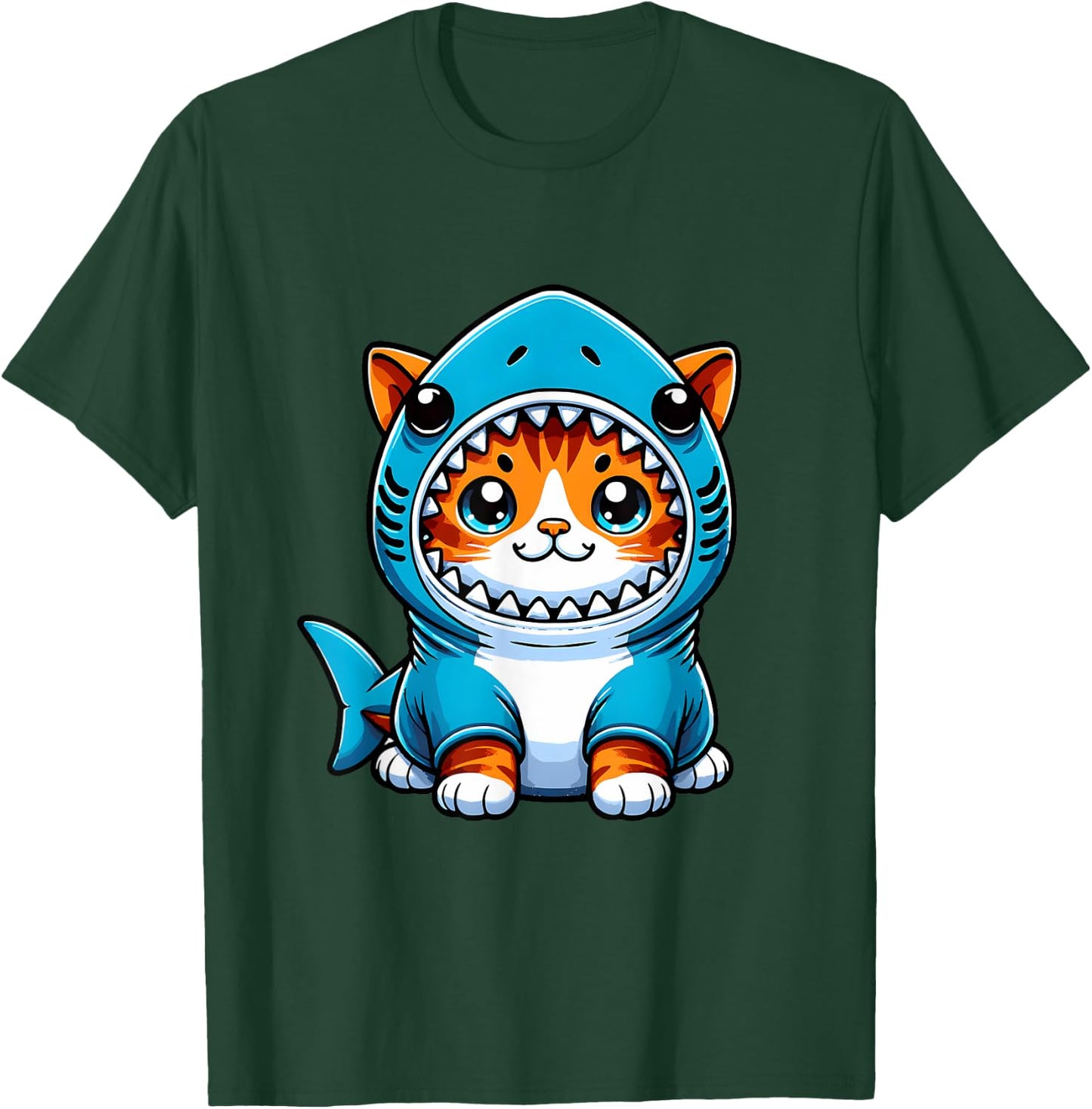 Funny Cute Cat in a Shark Costume Kawaii Neko Kids T-Shirt - T-Shirt | Forest
