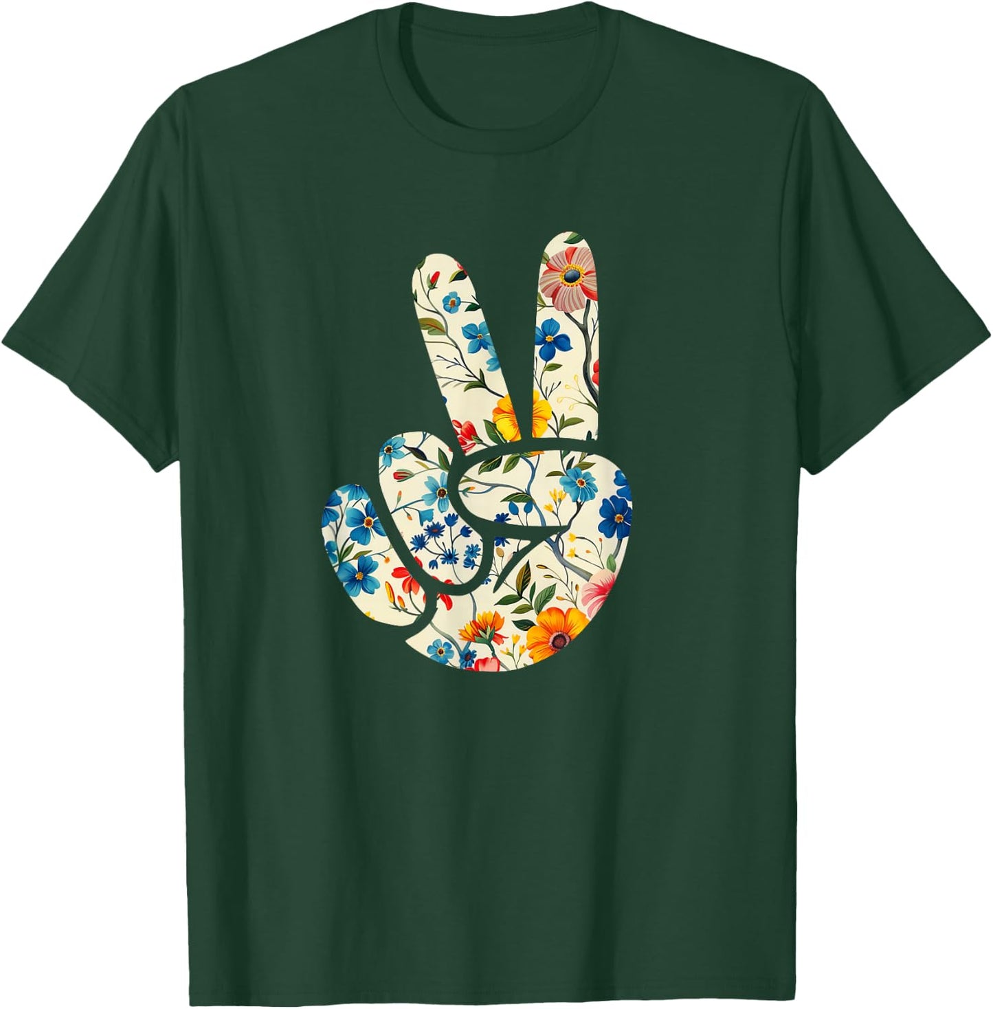Elegant Silhouette Wildflowers Floral Peace Sign Hand T-Shirt - T-Shirt | Forest
