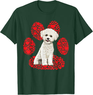 Bichons Frise Valentines Day Dog Love Paw T-Shirt - T-Shirt | Forest