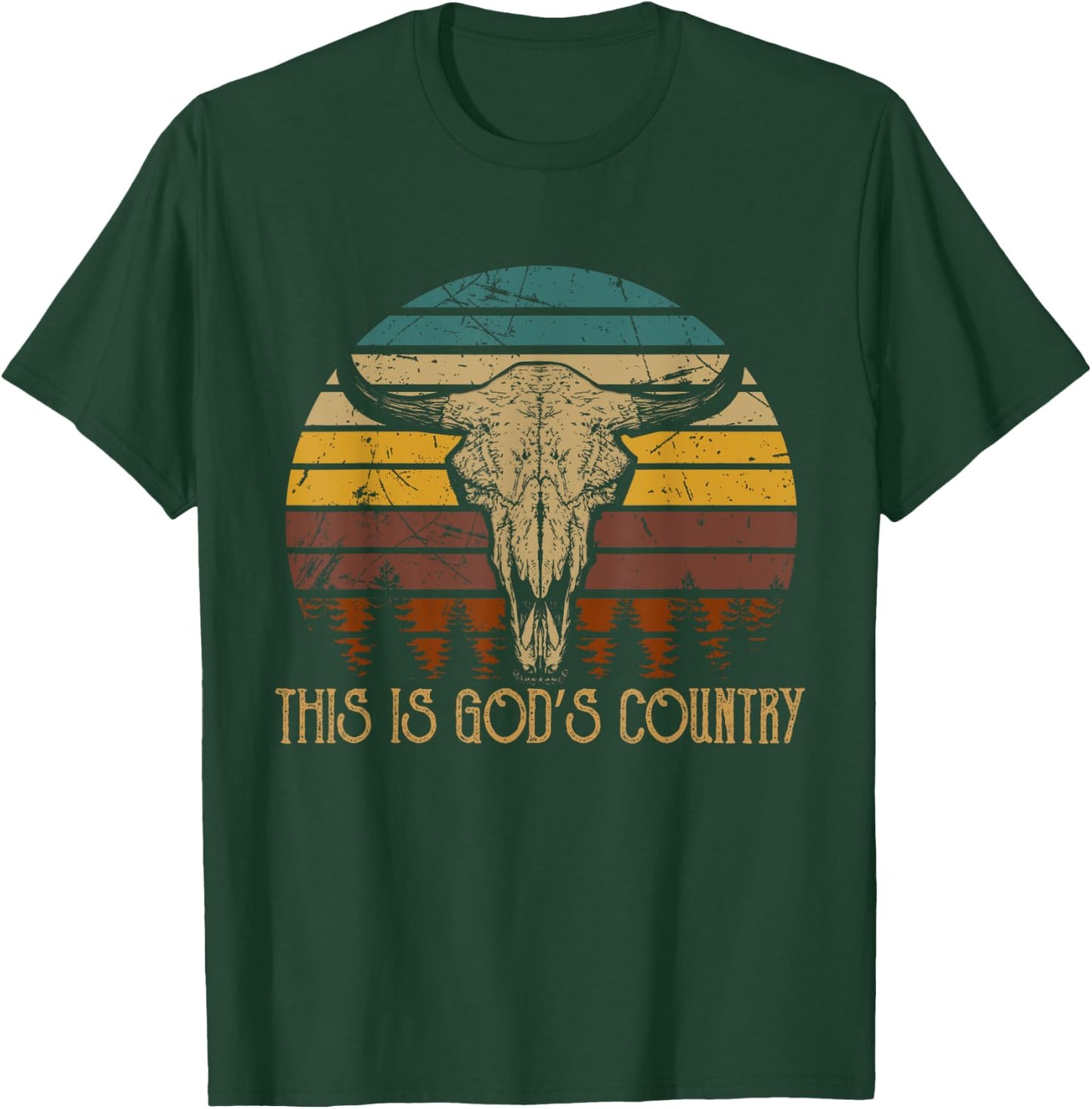 This Is God's Music Country Outfit Bull Skulls Western Howdy T-Shirt - T-Shirt | Forest