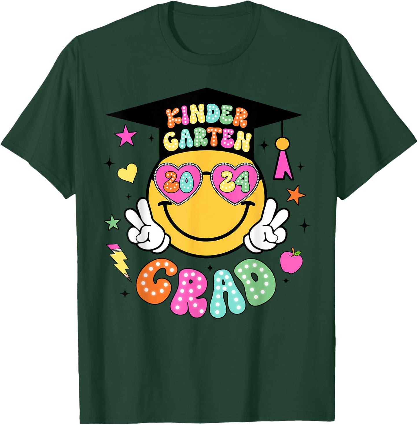 Groovy Kindergarten Graduate Happy Face Graduation 2024 Grad T-Shirt - T-Shirt | Forest