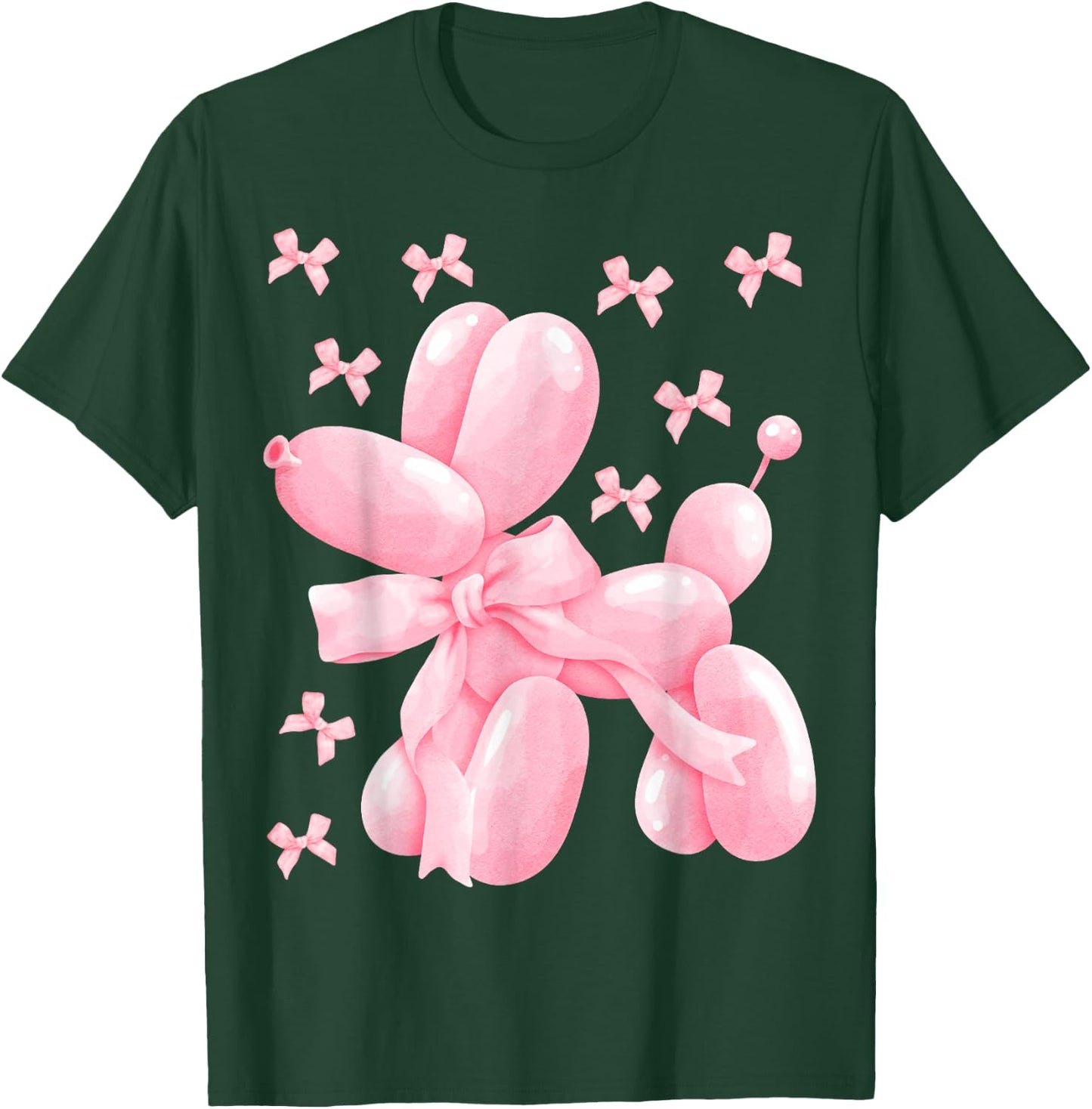 Pastel Pink Bow Balloon Dog Women Kids Girls Birthday Party T-Shirt - T-Shirt | Forest
