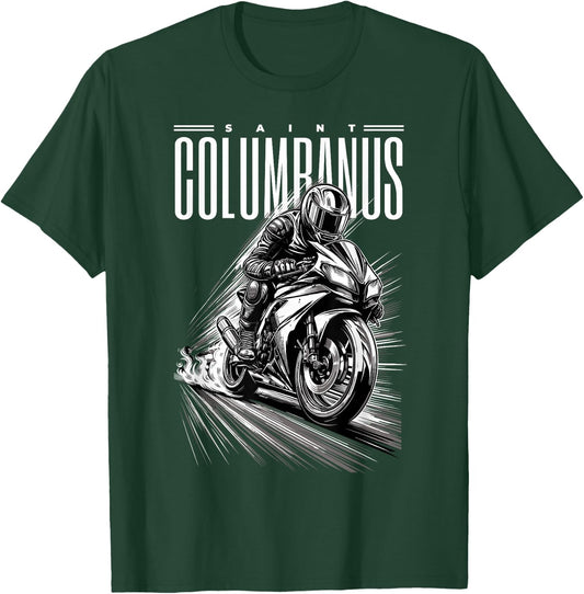 St Columbanus Patron Saint of Motorcyclists Motorcycles T-Shirt - T-Shirt | Forest