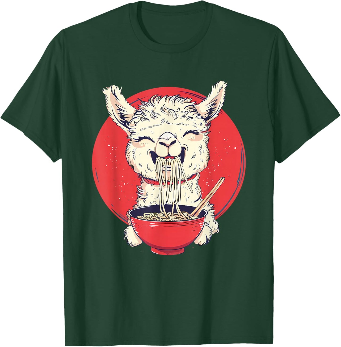Llama Ramen Japanese Noodles Funny Llama Eating Ramen T-Shirt - T-Shirt | Forest