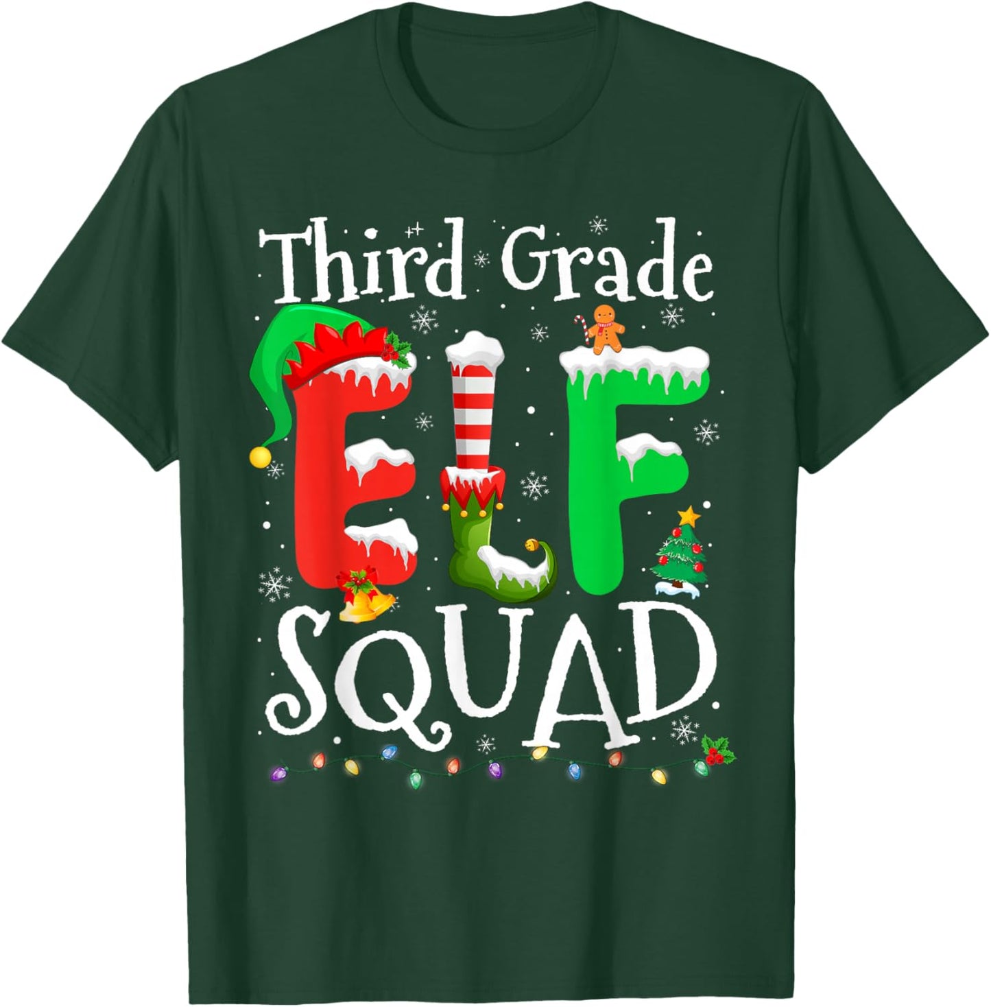 3rd Grade Elf Squad Xmas Funny Christmas Third Grade Elf T-Shirt - T-Shirt | Forest
