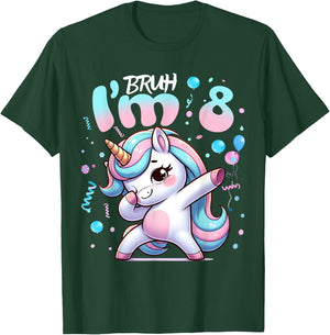 8th Birthday Girl Dabbing Unicorn Bruh I'm 8 Years Old Girls T-Shirt - T-Shirt | Forest