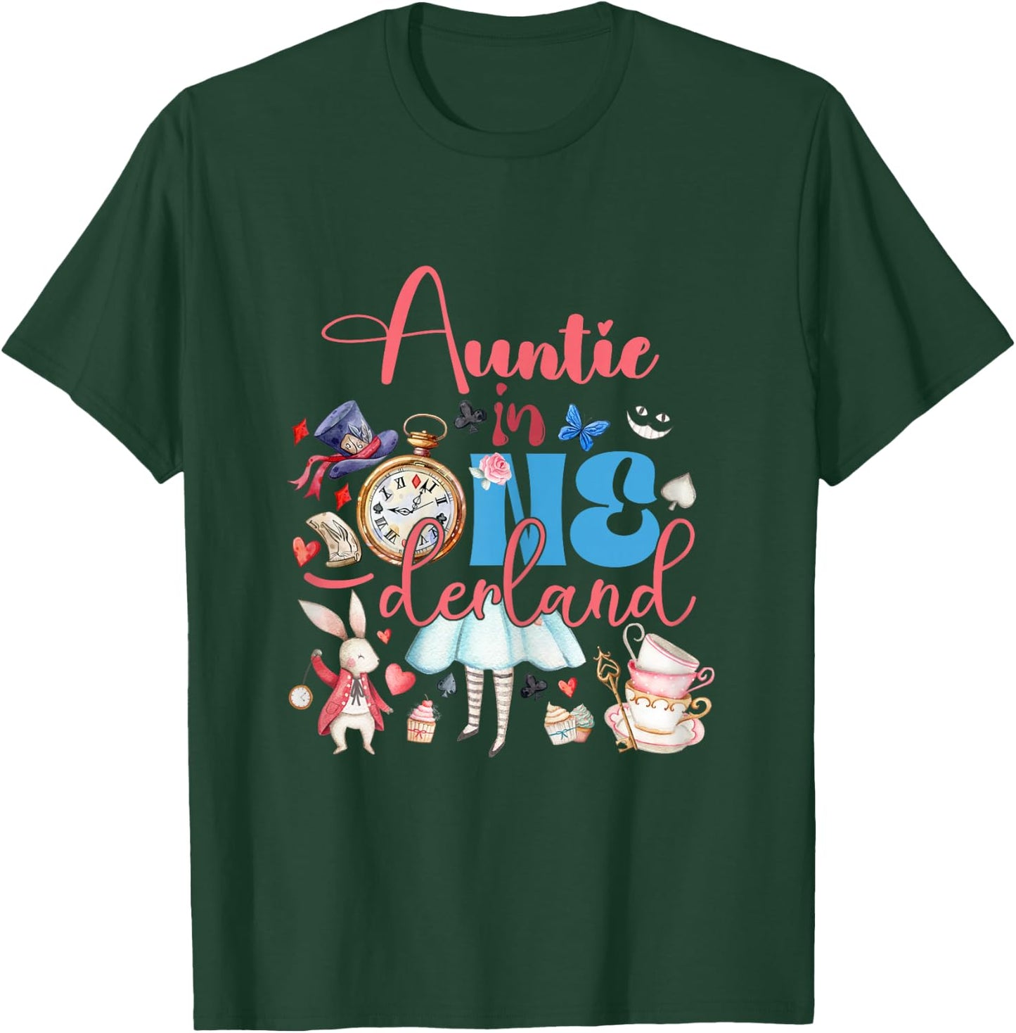 Alice Auntie in ONEderland Birthday Family T-Shirt - T-Shirt | Forest