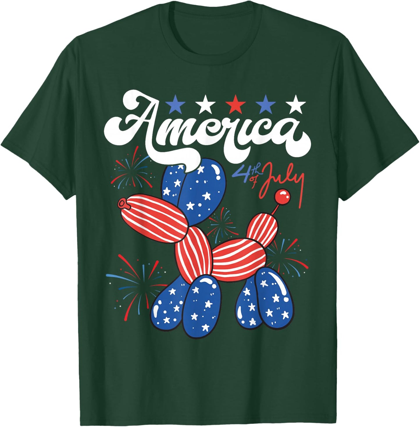 Funny Balloon Dog Fourth of July Patriotic American USA Flag T-Shirt - T-Shirt | Forest