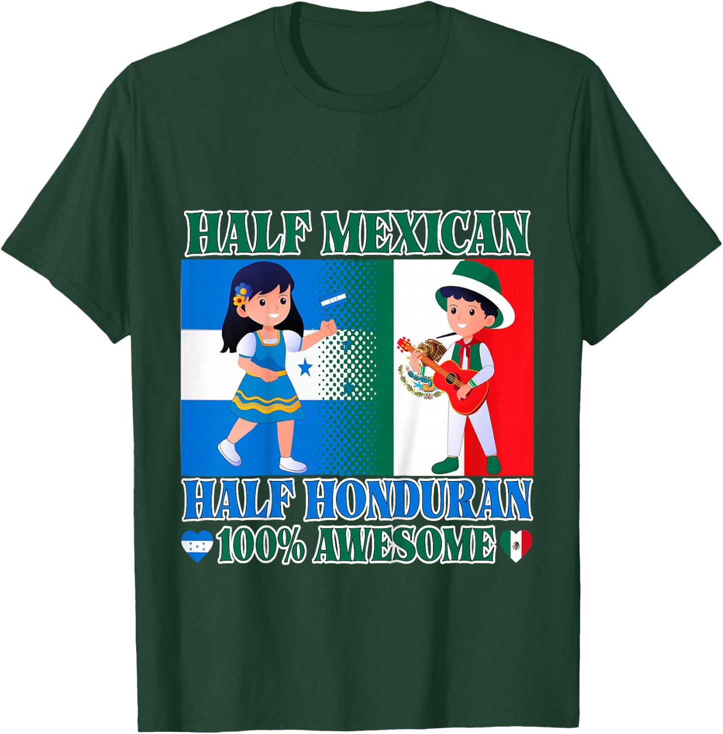 Kids Half Mexican Half Honduran Mexico Flag Root Toddler Girl Boy T-Shirt - T-Shirt | Forest