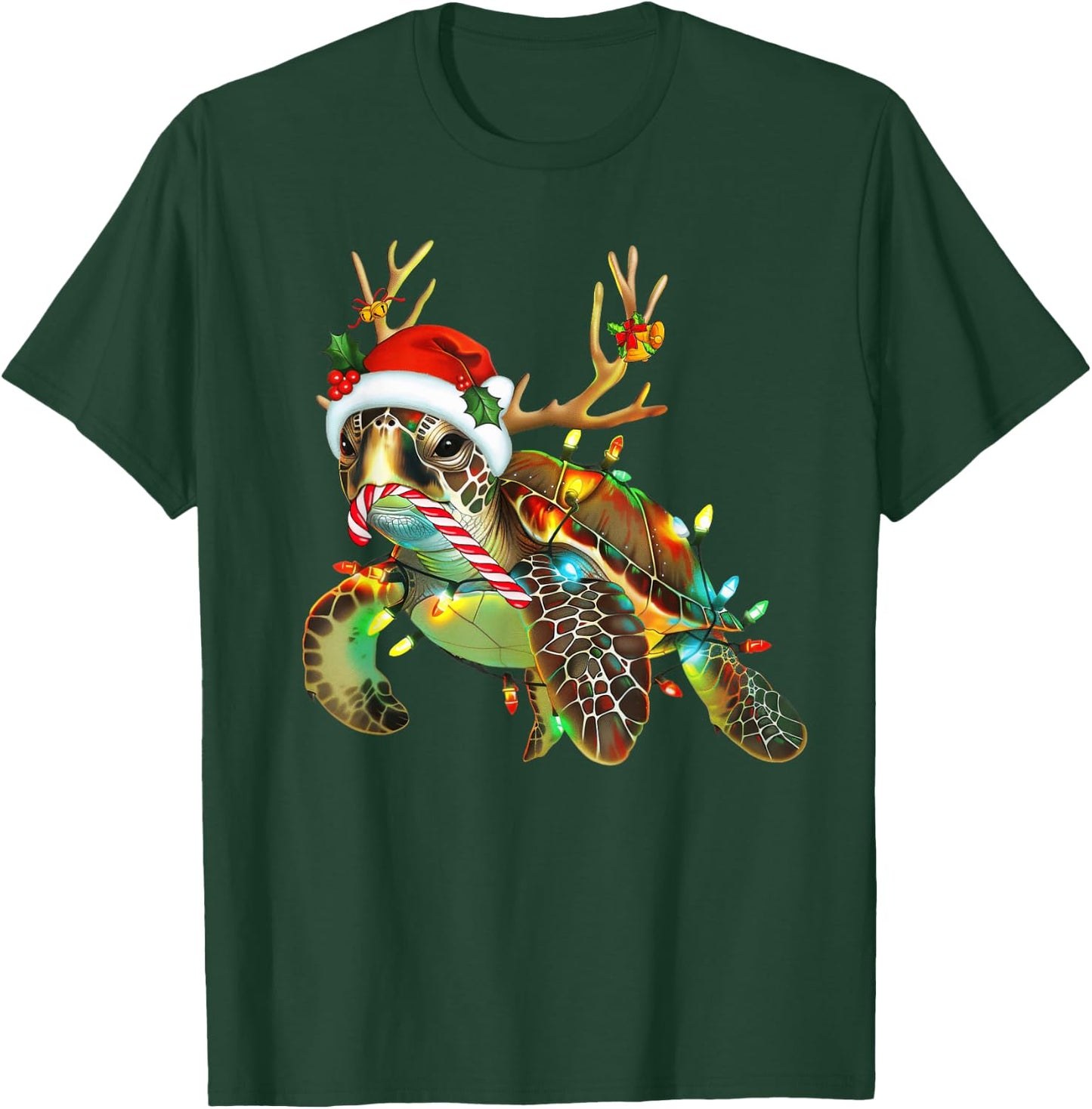 Sea Turtle Christmas Lights Santa Hat Merry Christmas 2024 T-Shirt - T-Shirt | Forest