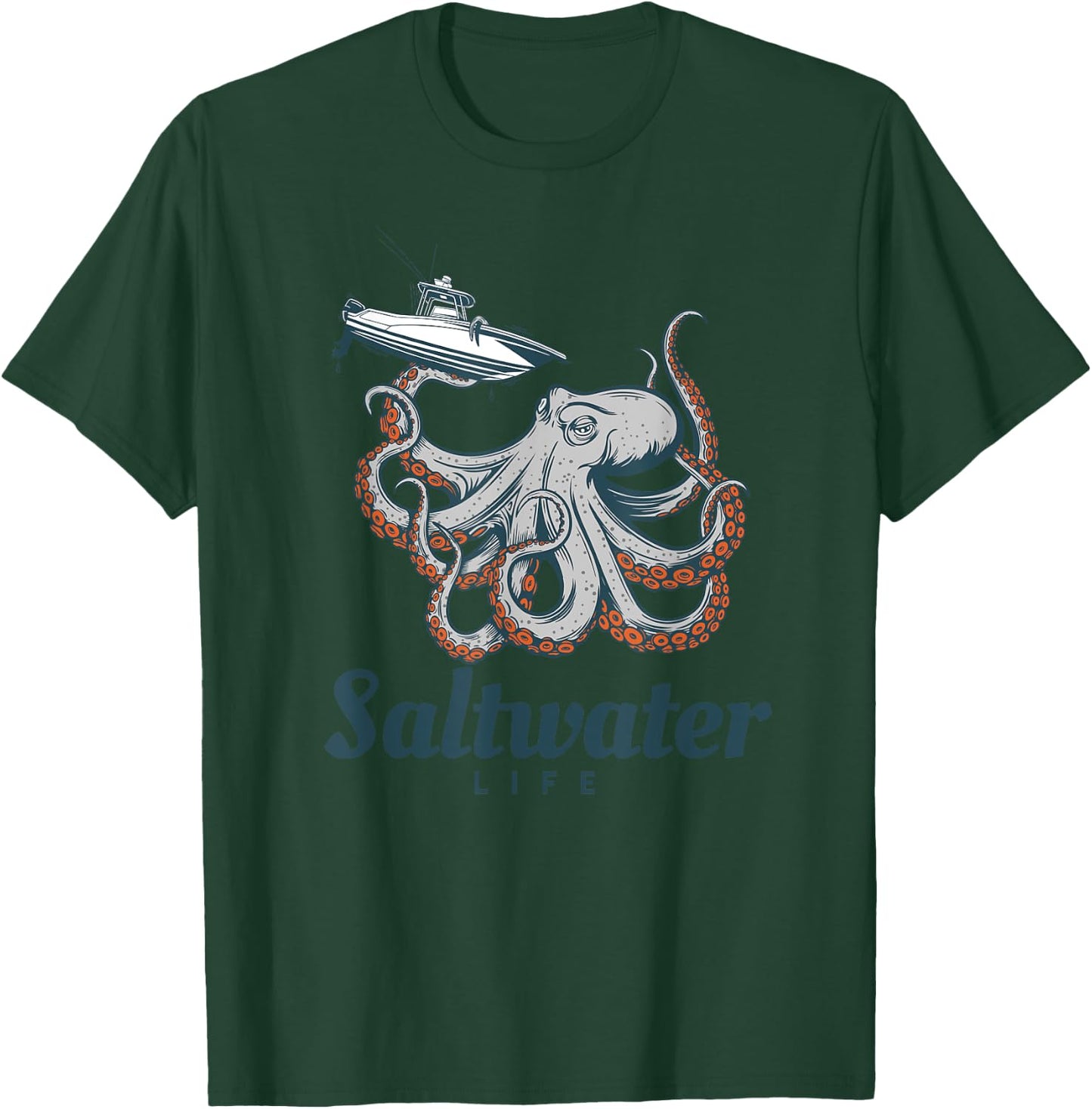 Saltwater Life Saltwater Octopus Holding a Boat T-Shirt - T-Shirt | Forest