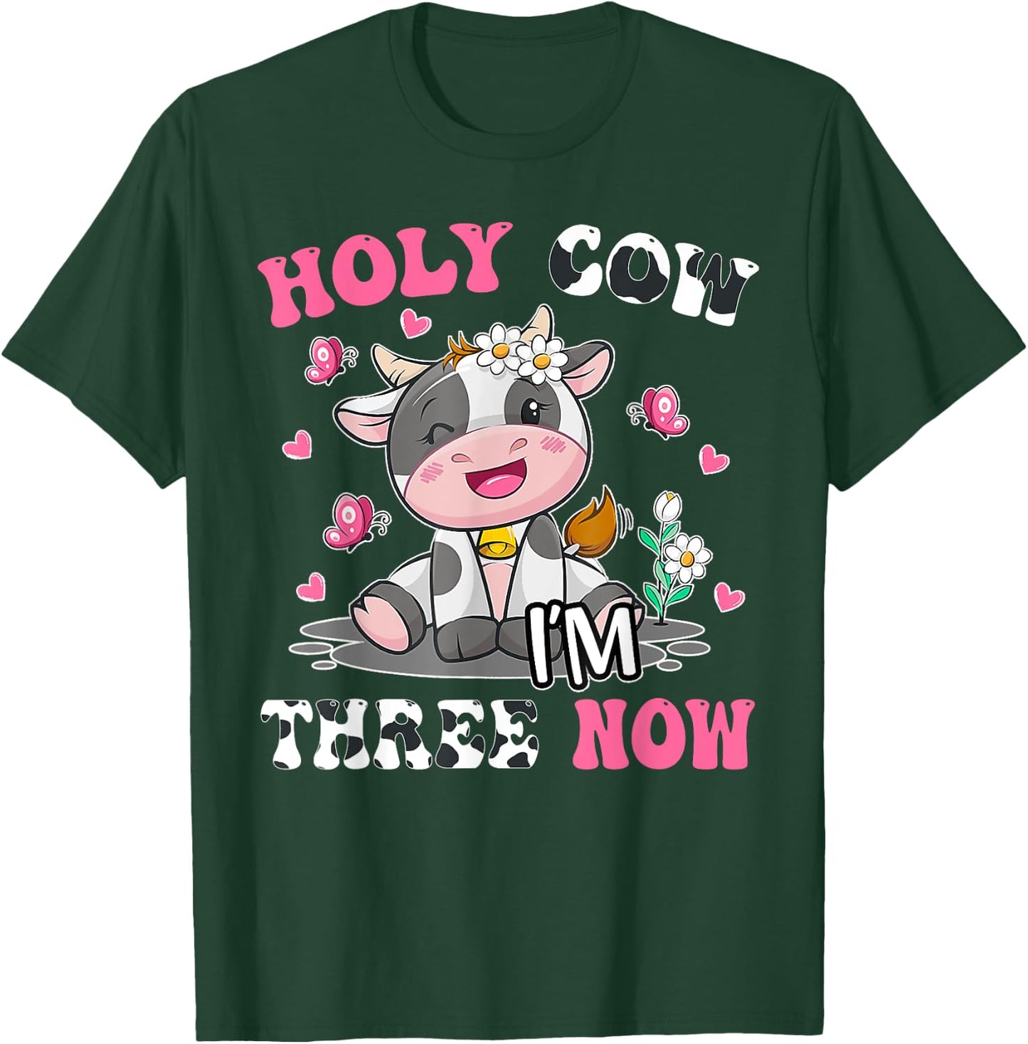 Kids Holy Cow I'm Three 3 Years Old 3rd Birthday Boy Girl T-Shirt - T-Shirt | Forest