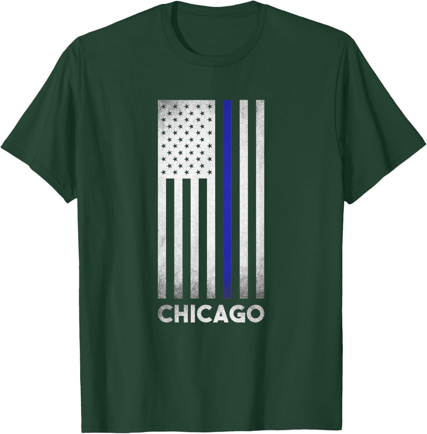 Chicago Police Dept Thin Blue Line Flag CPD T-Shirt - T-Shirt | Forest