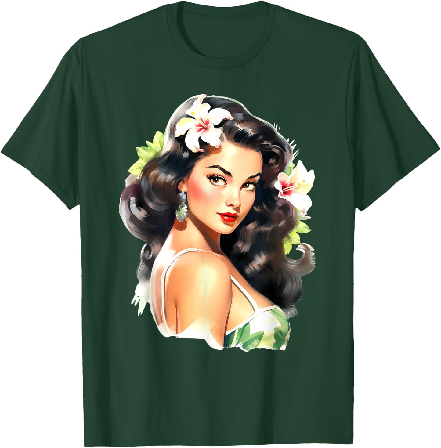 Pretty Hawaiian Pin-Up Girl T-Shirt - T-Shirt | Forest