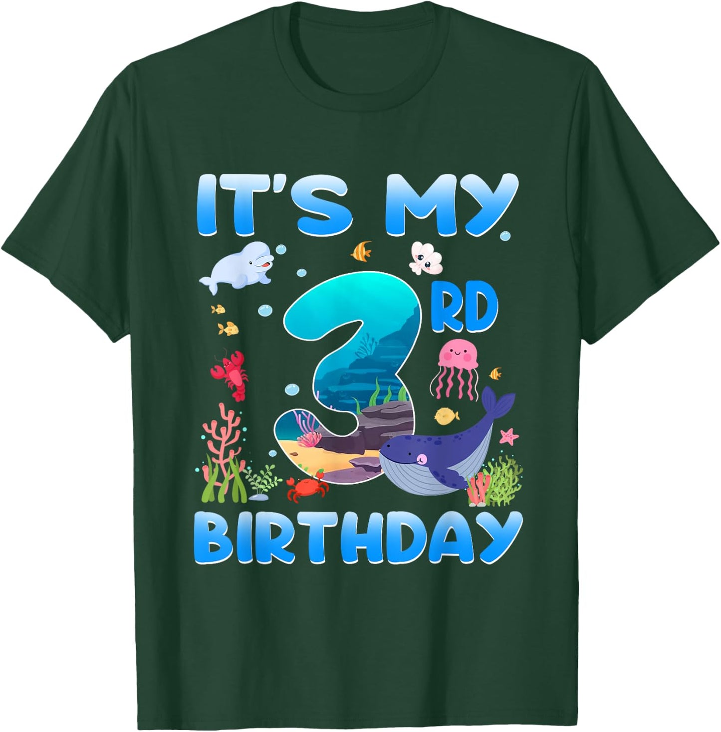 It's My 3rd Birthday 3 Years Old Kids Sea Animals Party T-Shirt - T-Shirt | Forest