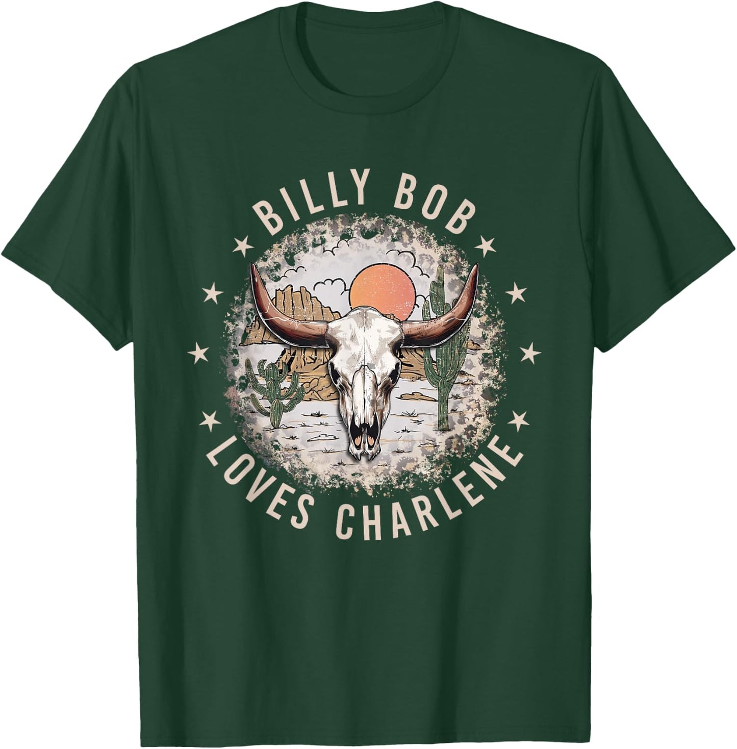 Billy Bob Loves Charlene Retro Cactus Bull-Skull T-Shirt - T-Shirt | Forest