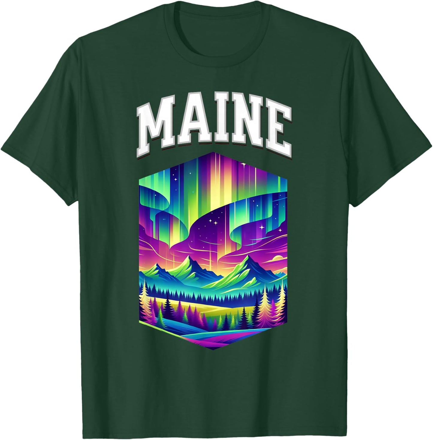 Maine Aurora Borealis Northern Lights Vacation Souvenir T-Shirt - T-Shirt | Forest