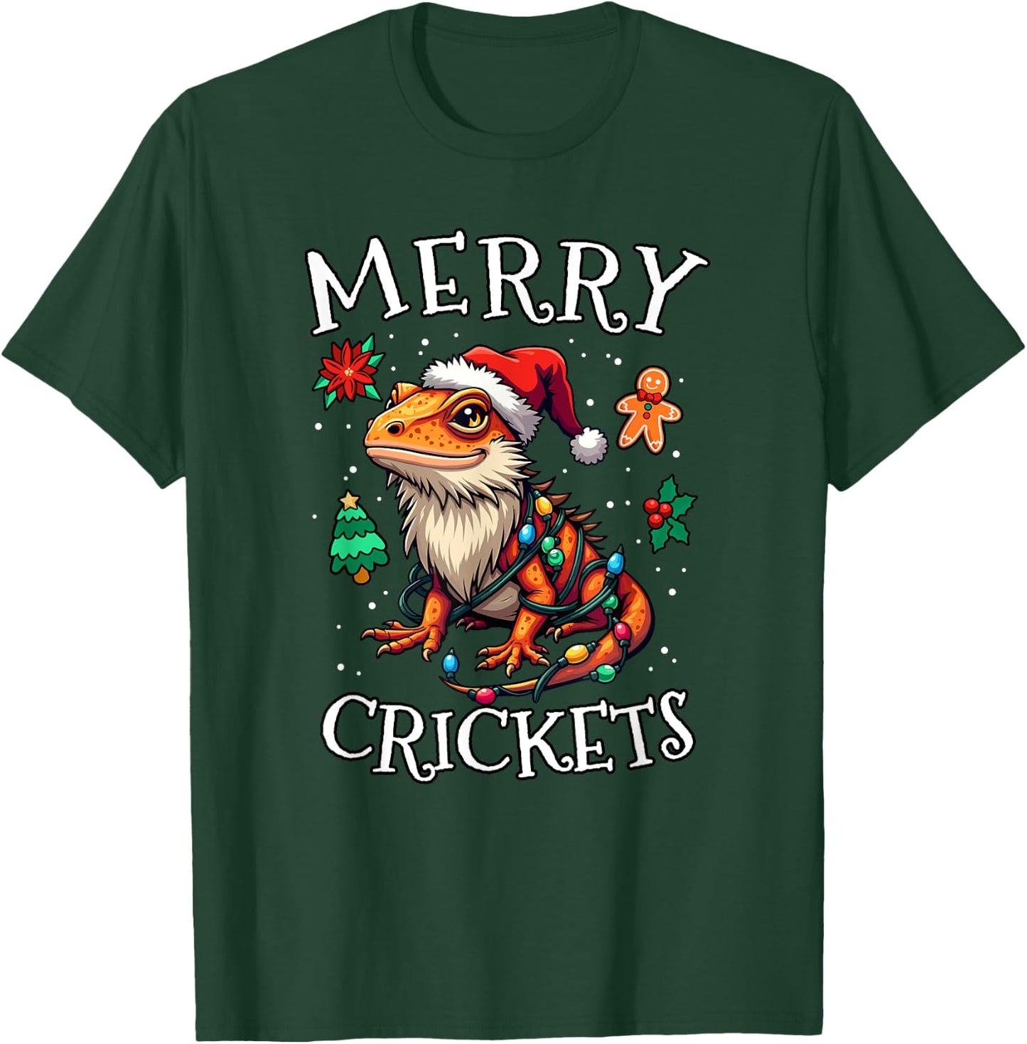 Bearded Dragon Christmas Lights Merry Crickets T-Shirt - T-Shirt | Forest