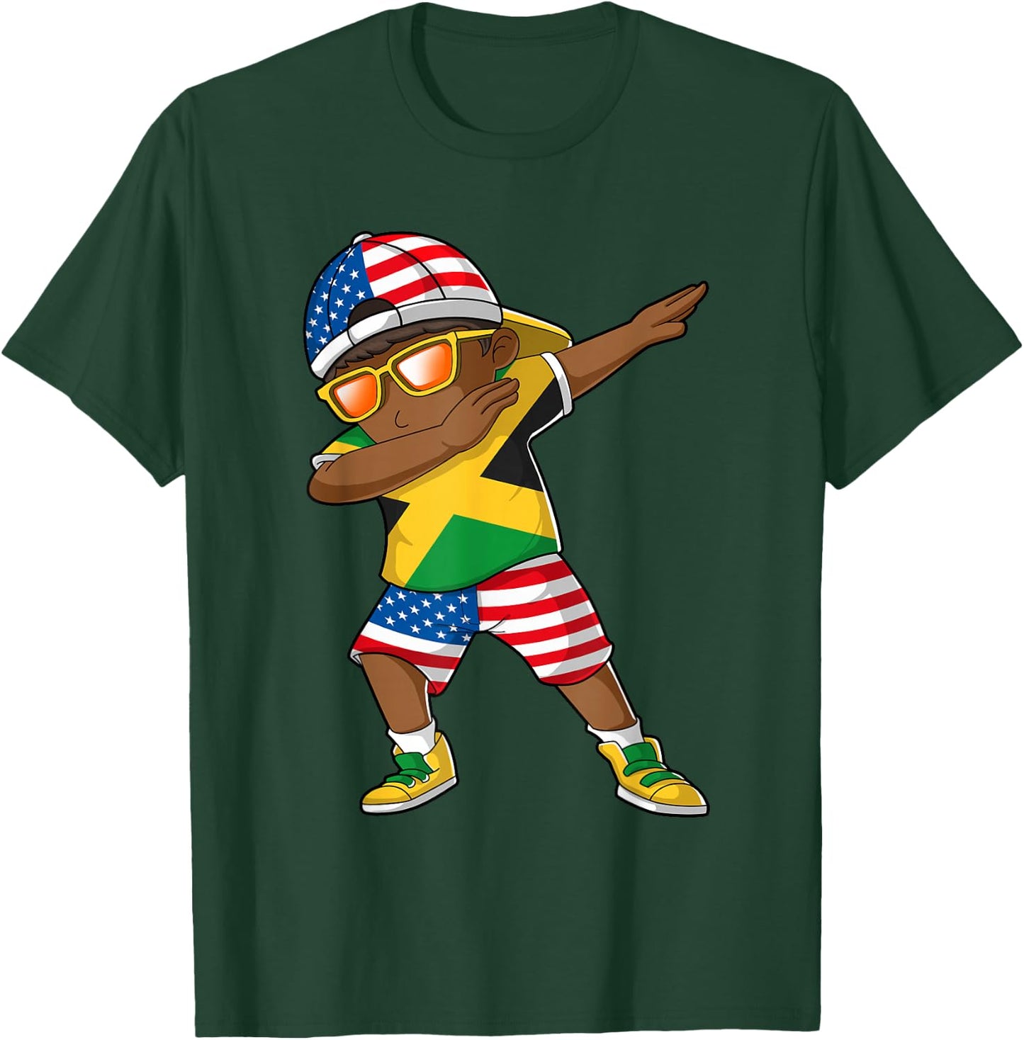 Half American Half Jamaican Boy Kid Jamaica Flag Patriotic Small T-Shirt - T-Shirt | Forest