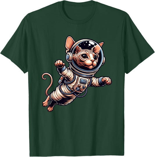 Astronaut Hairless Sphynx Cat Flying in Space Women Girls Kids T-Shirt - T-Shirt | Forest