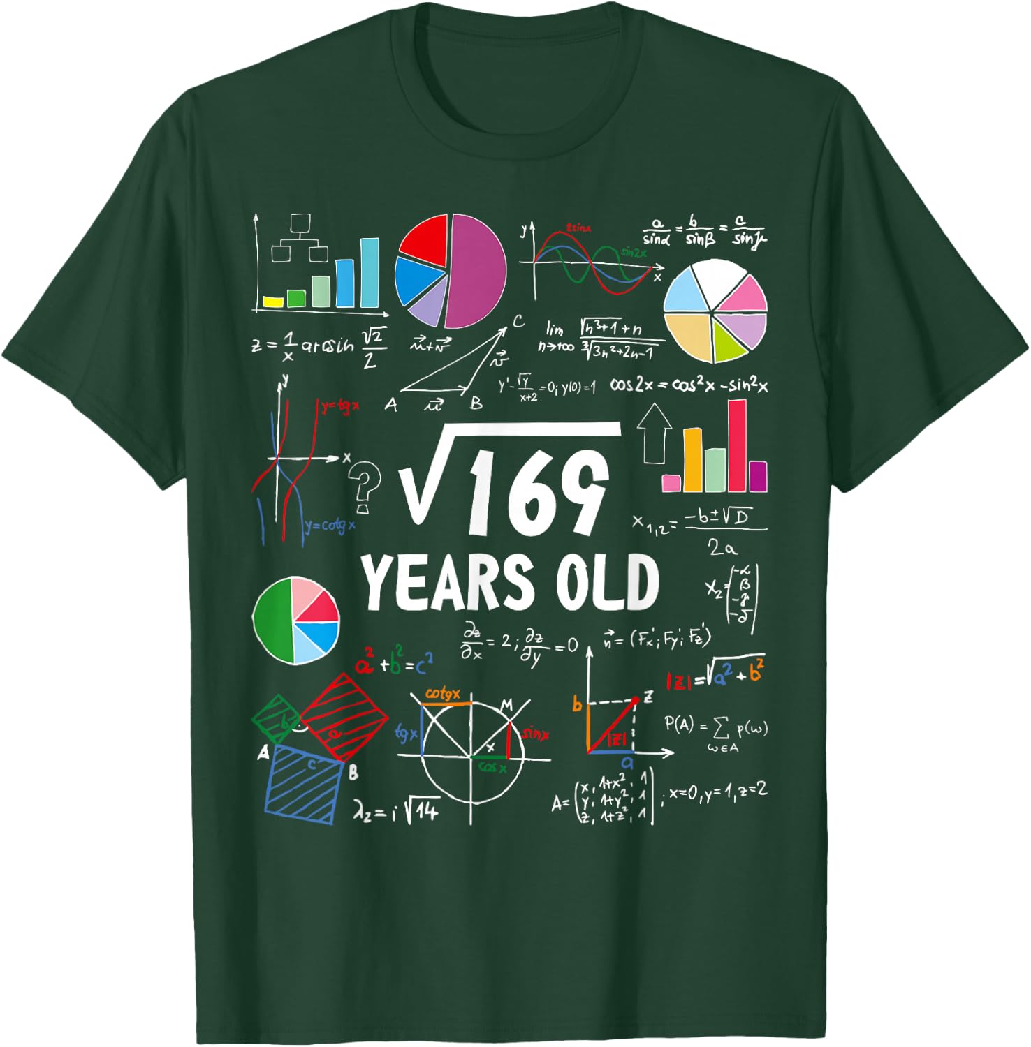 Square Root of 169 13th Birthday 13 Year Old Math Nerd T-Shirt - T-Shirt | Forest