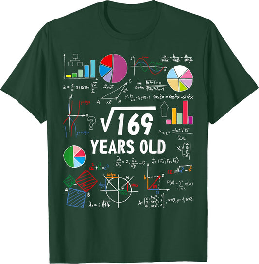 Square Root of 169 13th Birthday 13 Year Old Math Nerd T-Shirt - T-Shirt | Forest