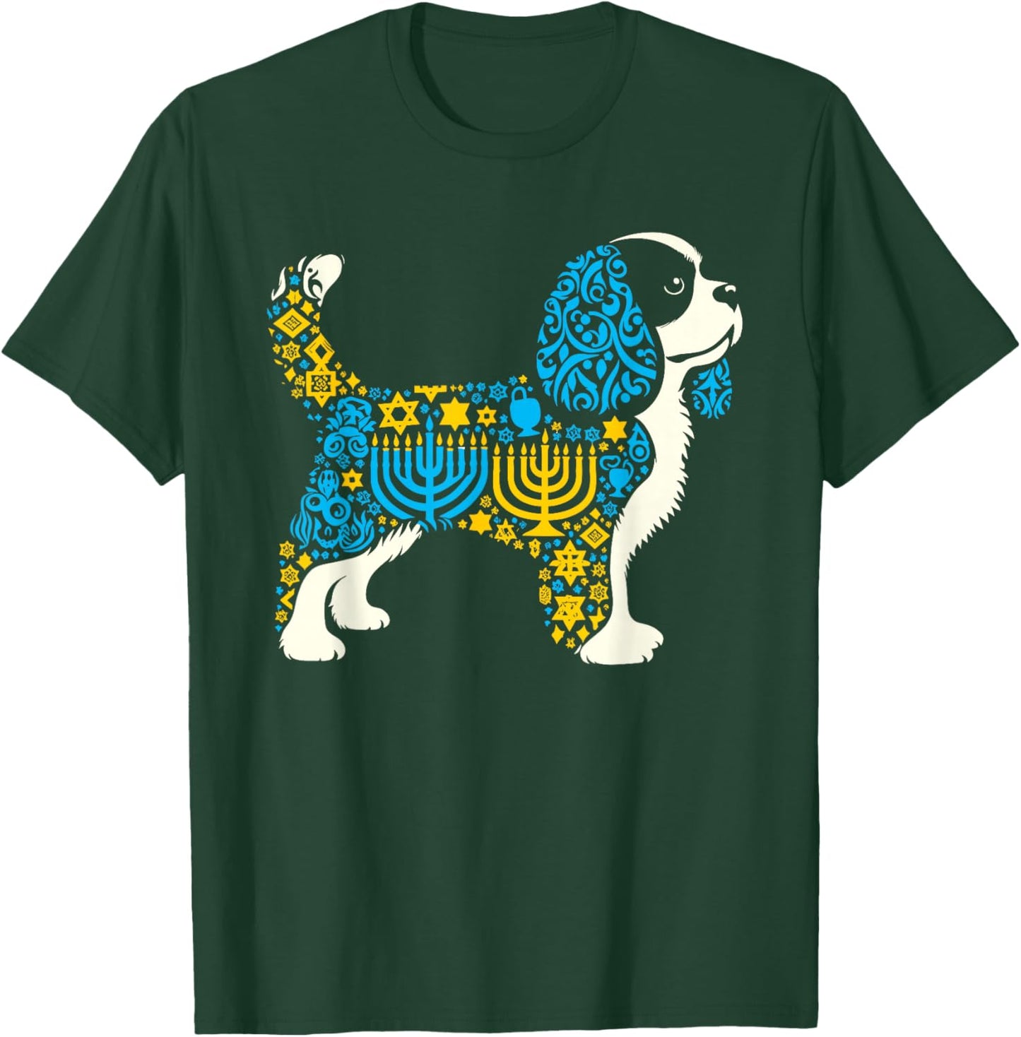 Cavalier King Charles Spaniel Menorah Jewish Hanukkah T-Shirt - T-Shirt | Forest