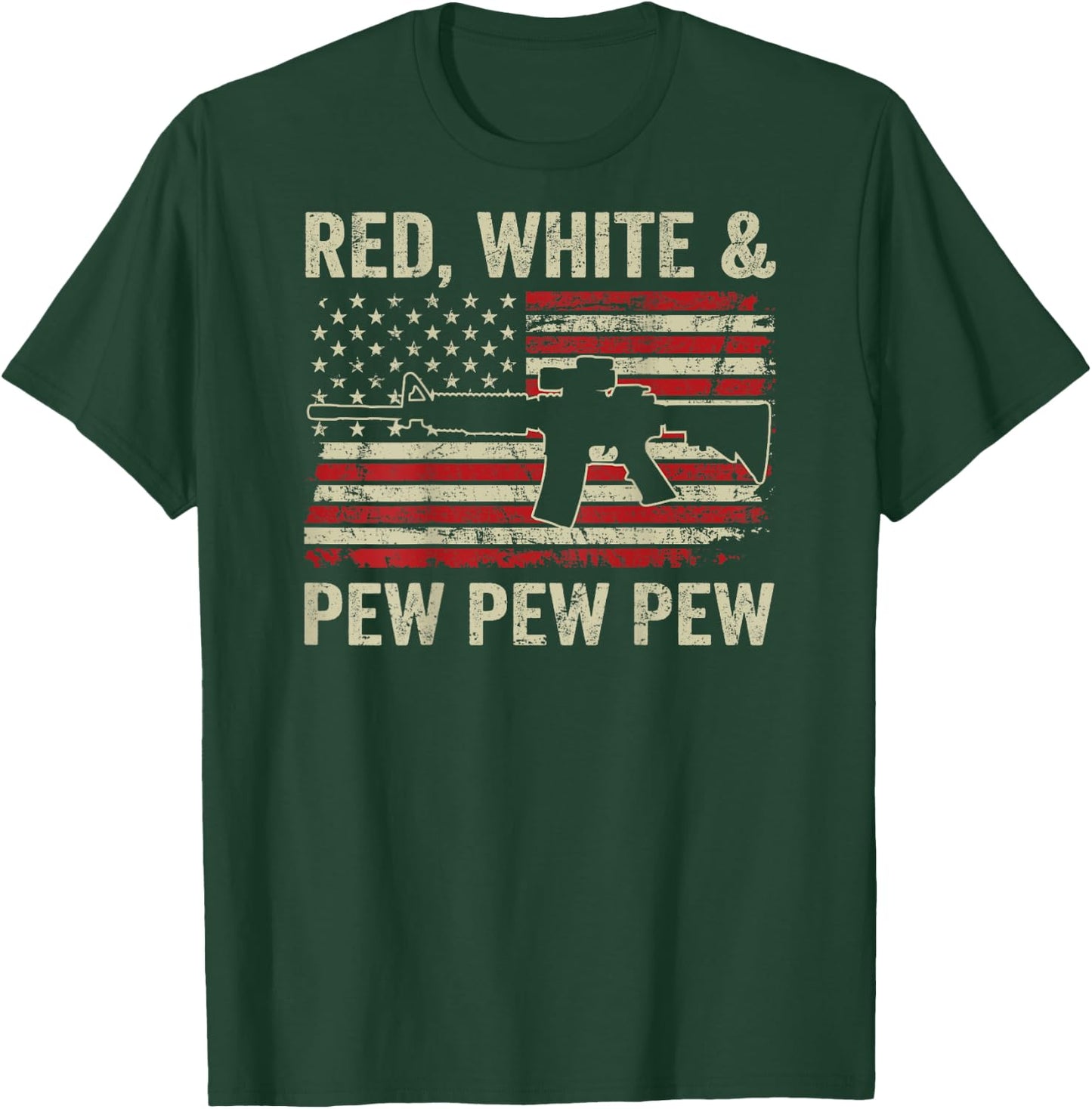 Red White And Pew - Patriotic Pro Gun AR15 USA - ON BACK T-Shirt - T-Shirt | Forest
