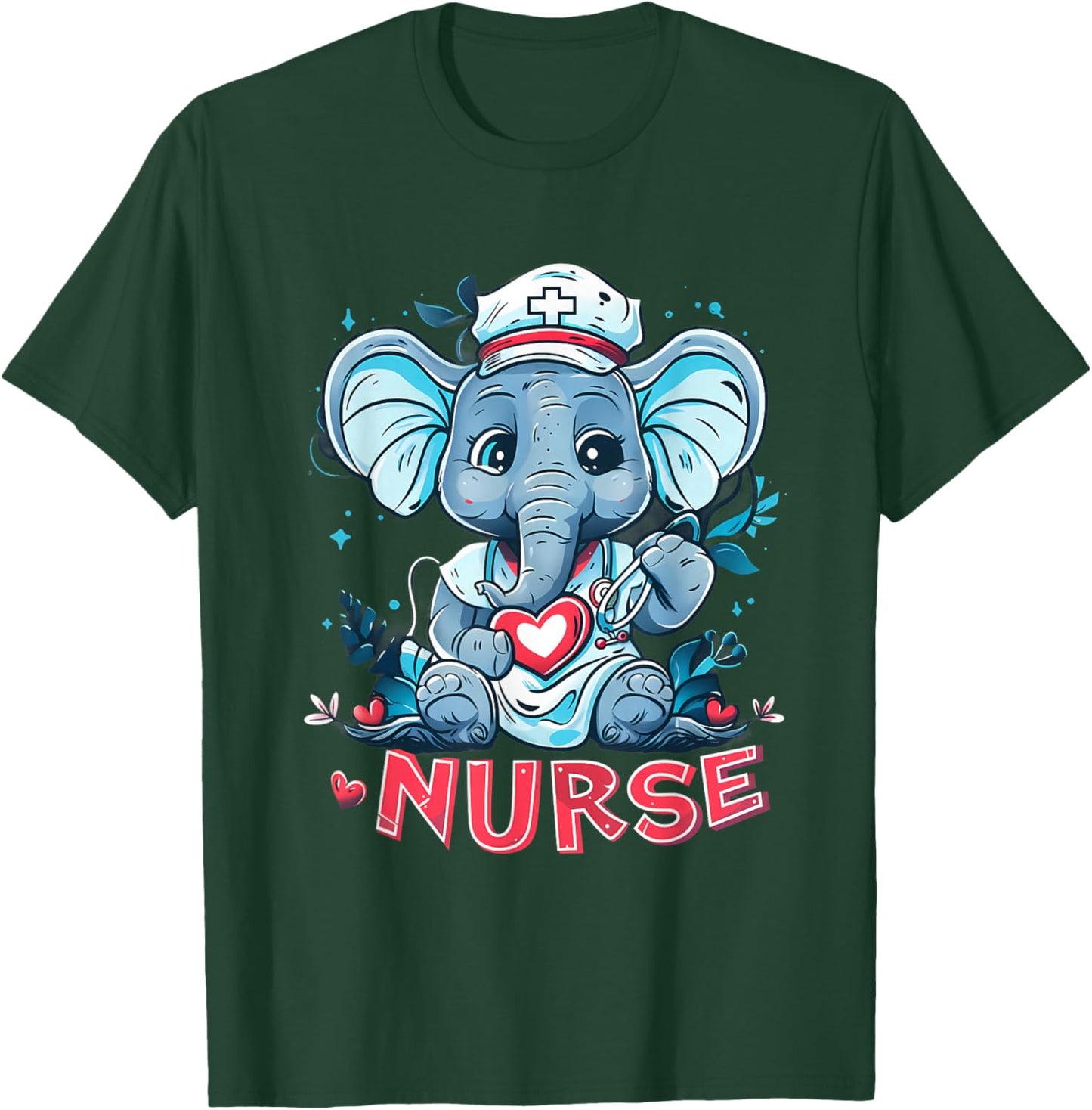 Nurse Elephant Medical Elephant Nursing School Stethoscope T-Shirt - T-Shirt | Forest