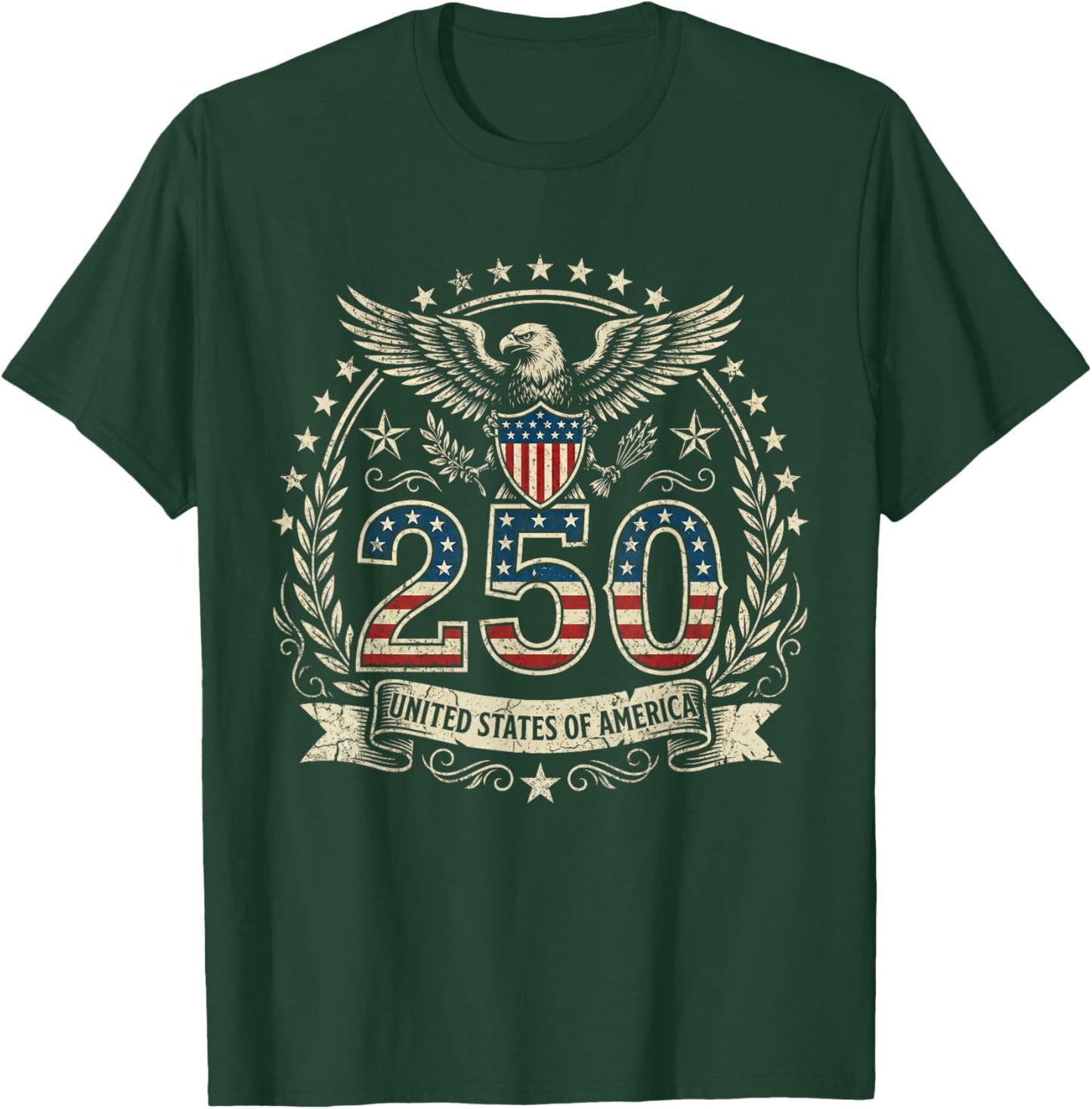 Patriotic 250 Years USA 250 Anniversary American 4th of July T-Shirt - T-Shirt | Forest