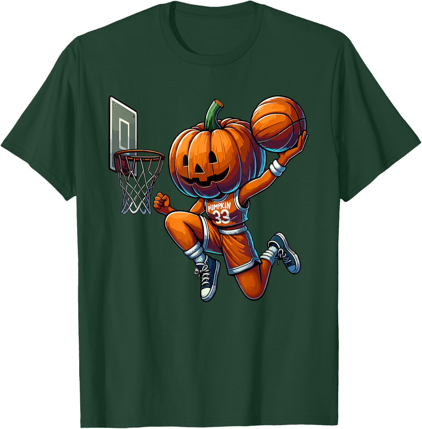 Pumpkin Playing Basketball Dunk Halloween Costume Sports T-Shirt - T-Shirt | Forest