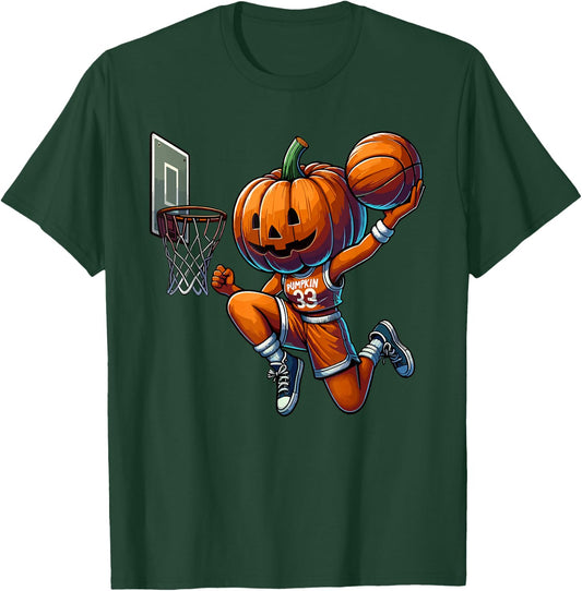 Pumpkin Playing Basketball Dunk Halloween Costume Sports T-Shirt - T-Shirt | Forest